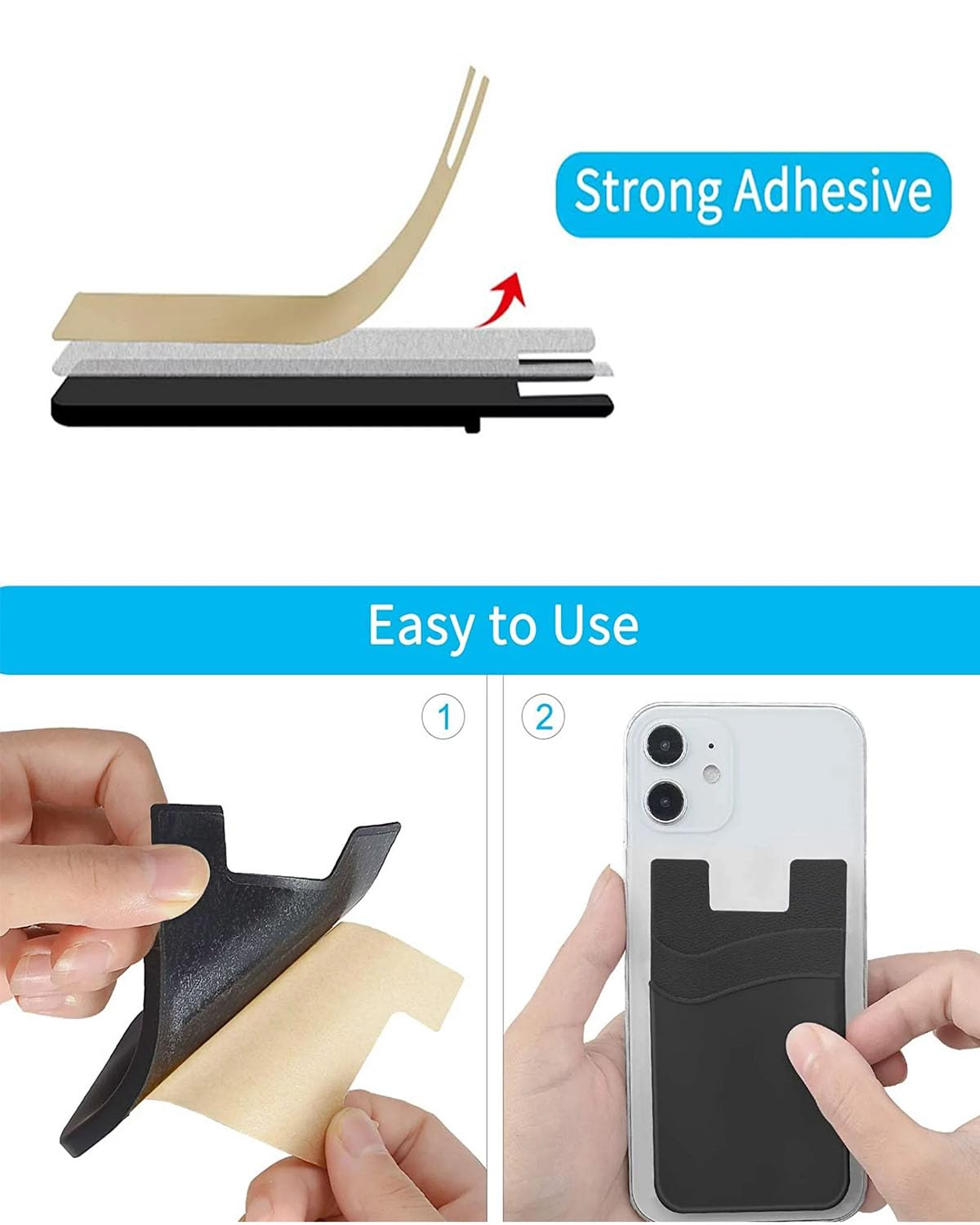 BIAJIYA Silicone Phone Card Holder - Stick-on Wallet for ID & Credit Cards - Secure Back of Phone Storage for iPhone & Android (Perfect for Travel, Shopping & Everyday Convenience)