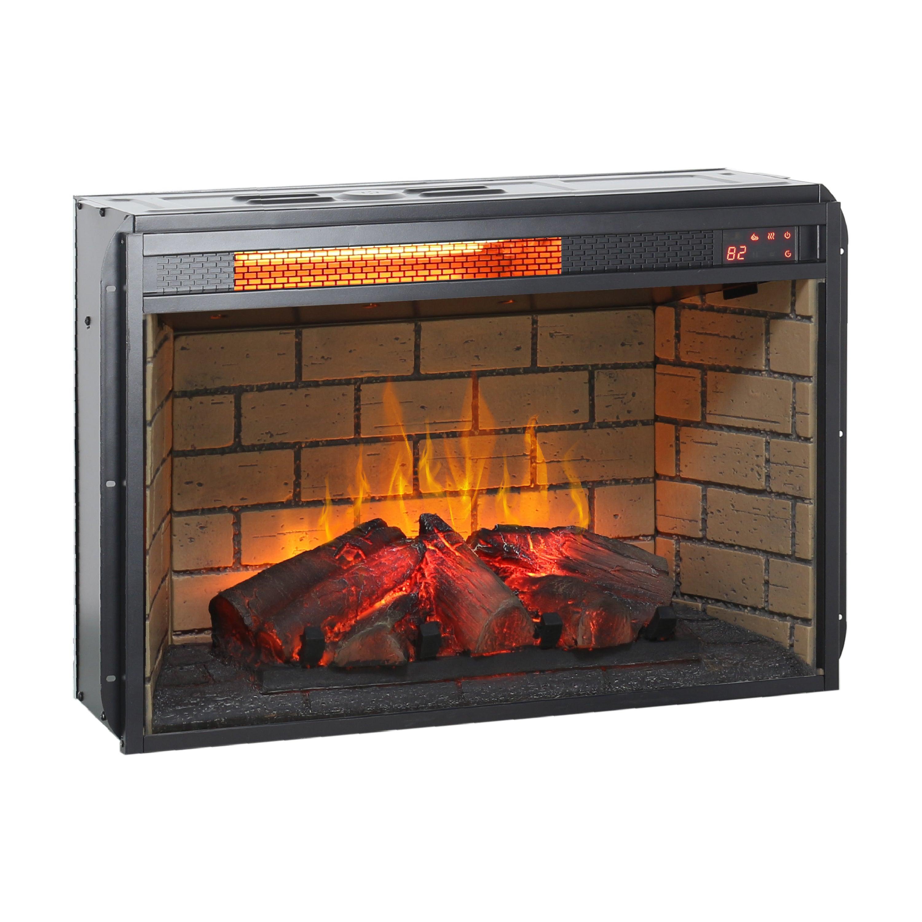 26 Inch Infrared Quartz Heater Fireplace Insert - Wood Log & Brick Design for Home Heating | Energy Efficient Indoor Electric Fireplace for Living Room, Bedroom & Office