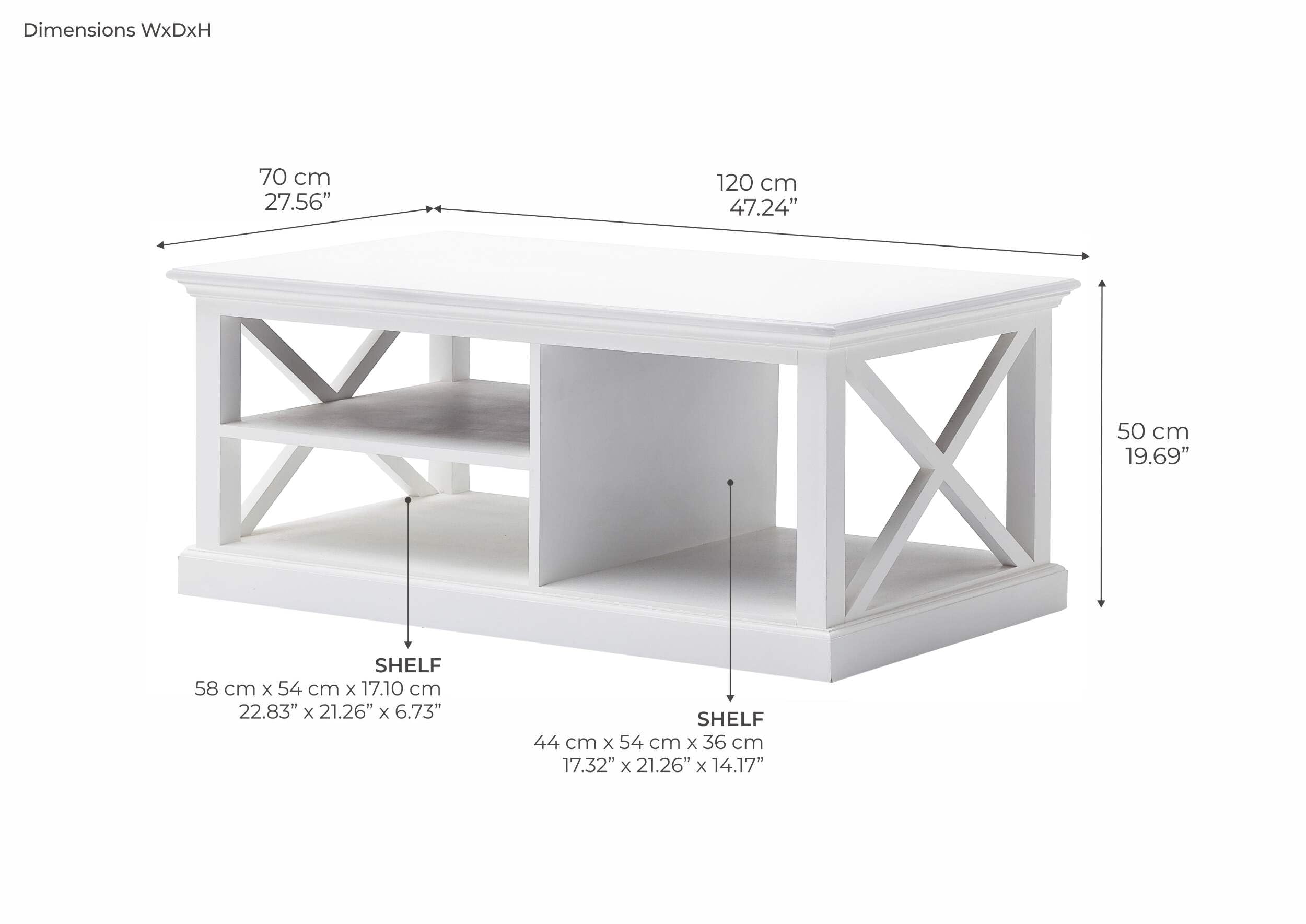 NovaSolo Halifax Pure White Mahogany Wood Coffee Table - Modern Living Room Centerpiece for Home Decor & Entertainment Spaces