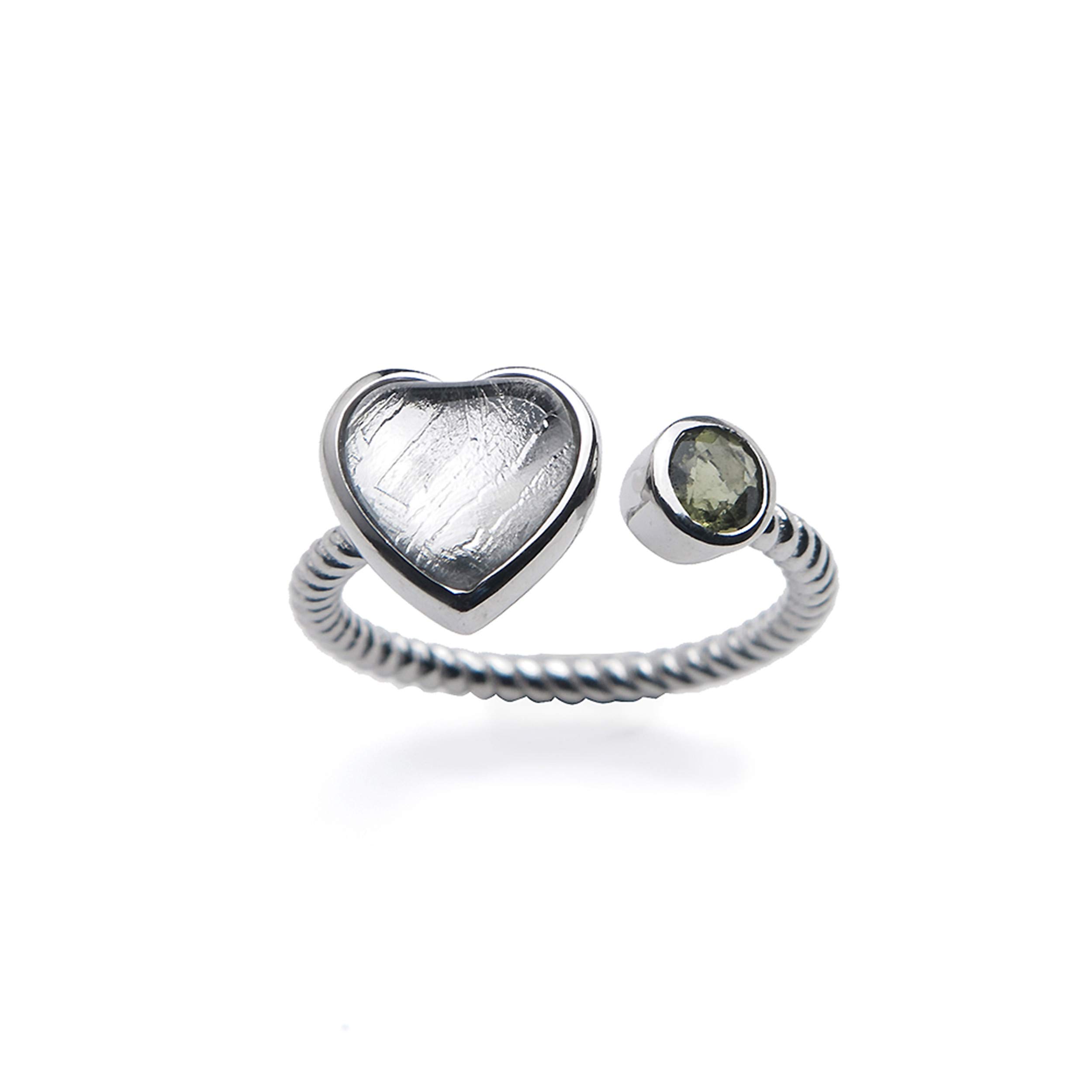 Genuine Natural Gibeon Iron Meteorite & Moldavite Gemstone Silver Ring - Adjustable Size for Women & Men - Perfect for Fashion, Parties & Unique Gifts