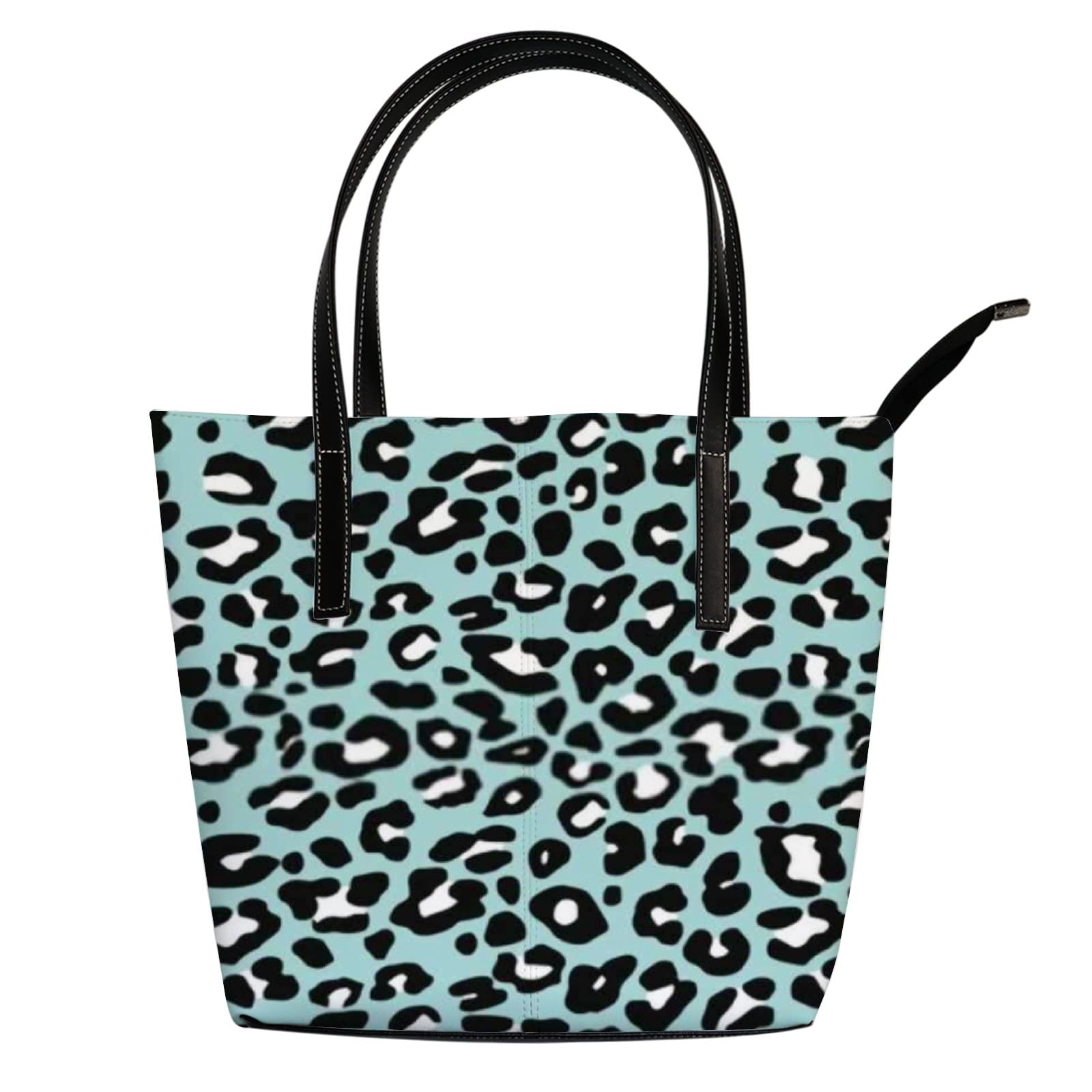 Vintage Abstract Black and Green Leopard Print Leather Tote Bag for Women - Stylish Crossbody & Work Handbag with Zipper | Perfect for Office, Travel & Daily Use