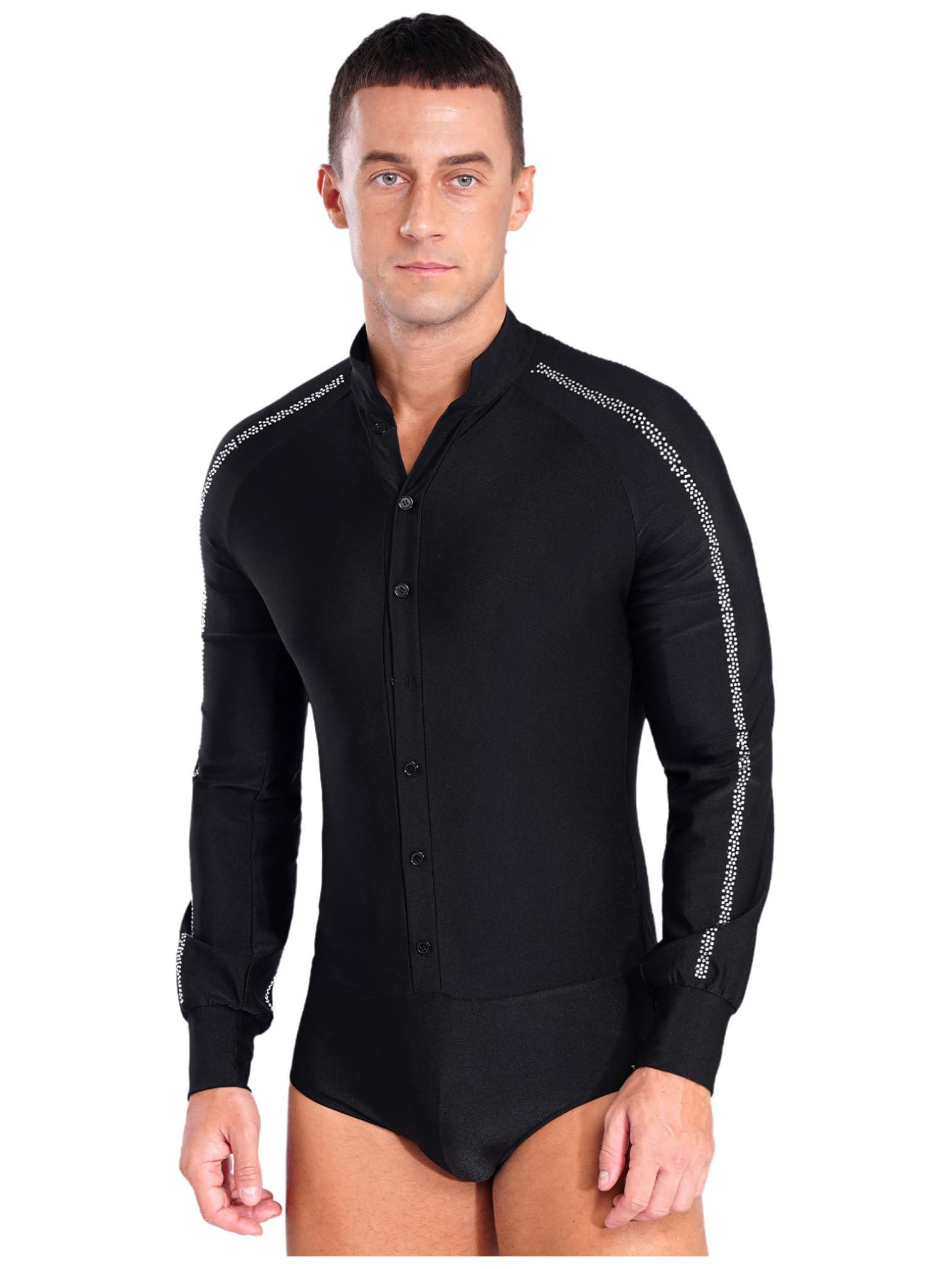Men's Shiny Latin Tango Dance Leotard - Stretchable One-Piece Unitard Bodysuit for Ballroom & Salsa Performance | Perfect for Competitions, Shows & Dance Practice