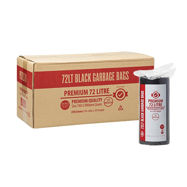 Premium Heavy Duty 72Lt Black Trash Bags on a Roll - Extra Thick Garbage Bags for Kitchen, Office & Outdoor Use