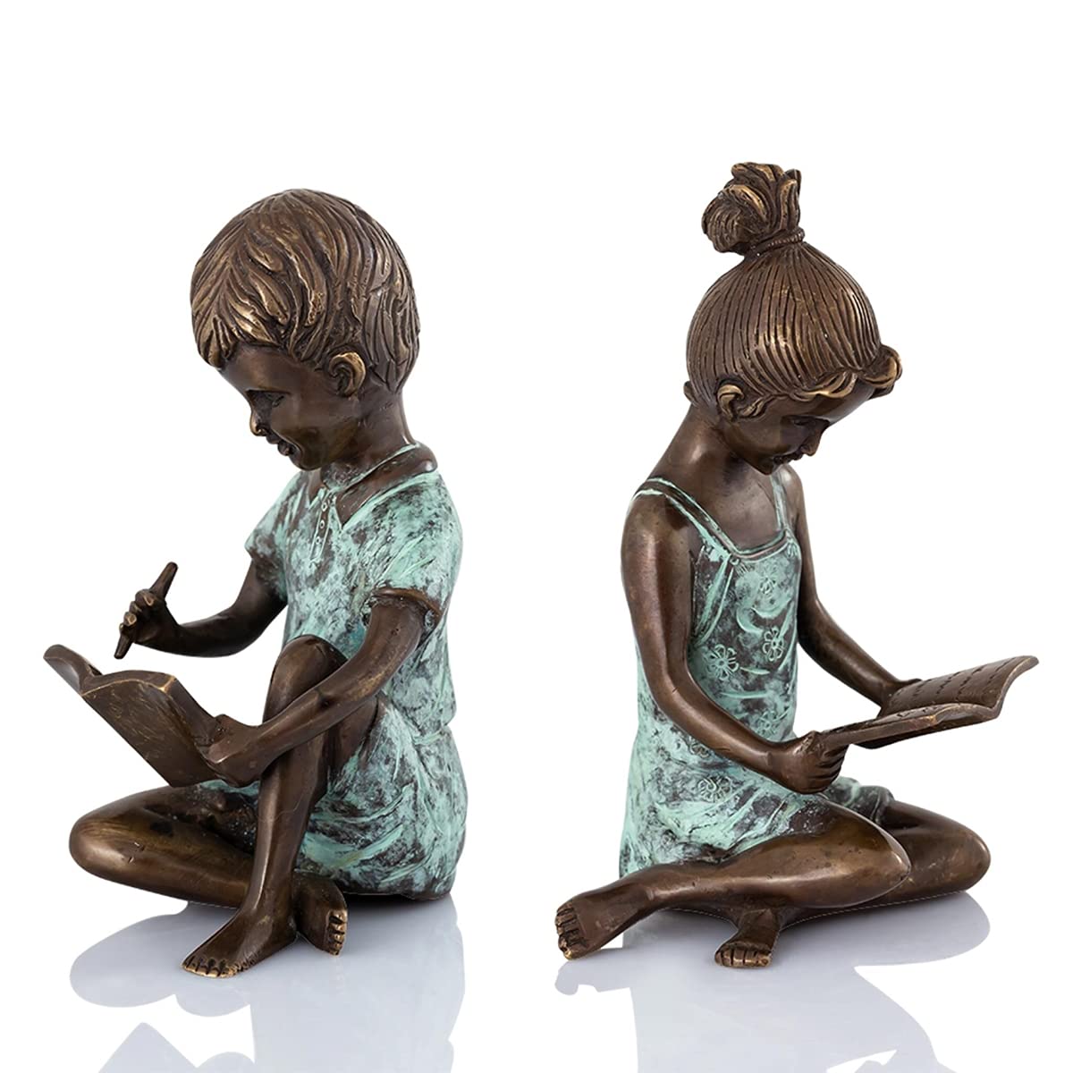 SPI Home Pair of Cast Brass Hand-Painted Boy & Girl Bookends - Vintage Bookshelf Decor for Kids Room, Nursery, or Office - Perfect Gift for Book Lovers