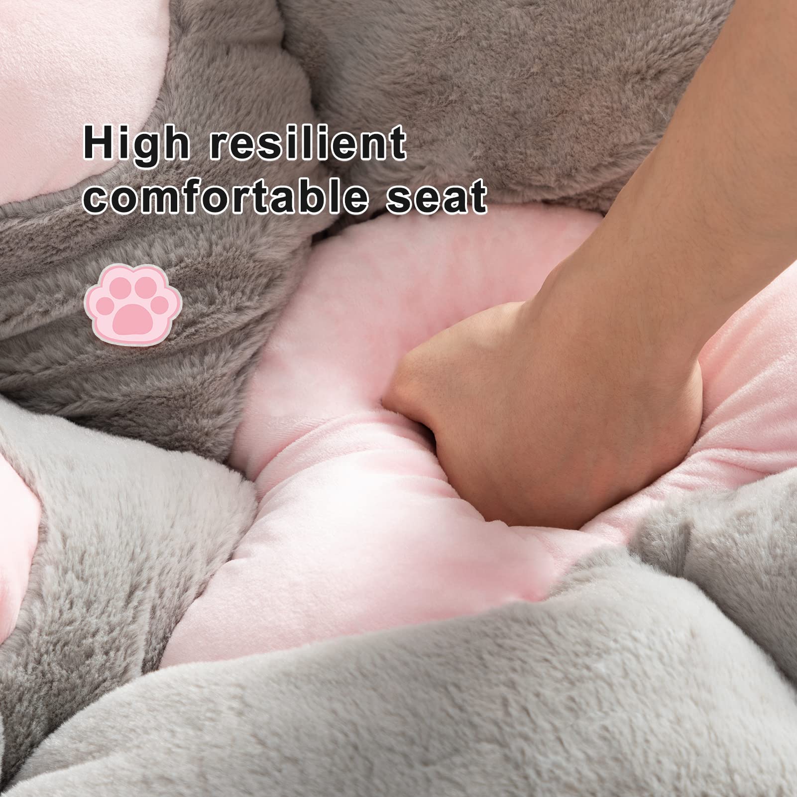 ALIMORDEN Large Cat Paw Cushion - Soft Plush Grey & Pink Seat Pad for Office Chair, Sofa, Floor - Comfortable Lazy Cushion for Home, Work & Relaxation
