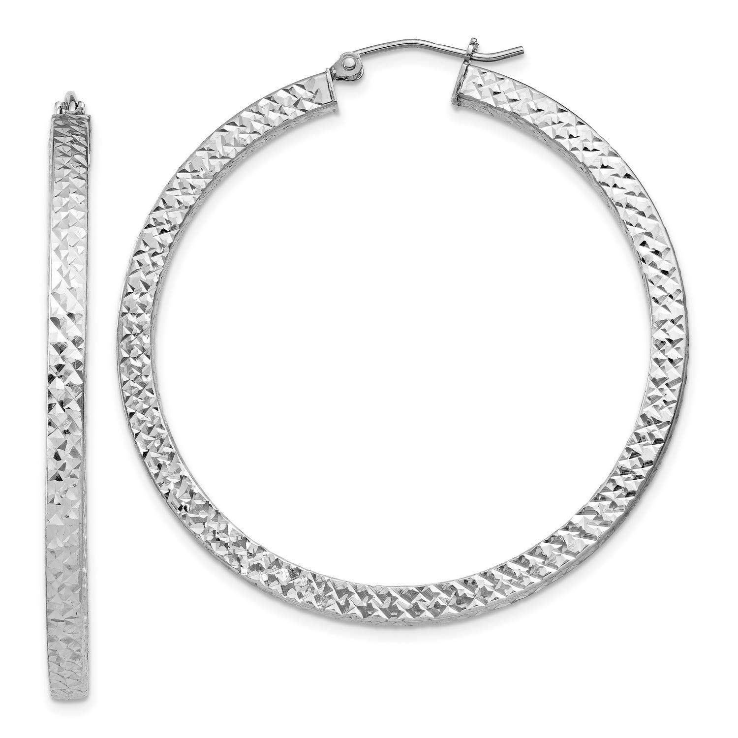 Sterling Silver 3mm Rhodium Plated Textured Square Hinged Hoop Earrings 45x45mm - Elegant Everyday Jewelry for Women, Perfect for Work, Parties & Special Occasions
