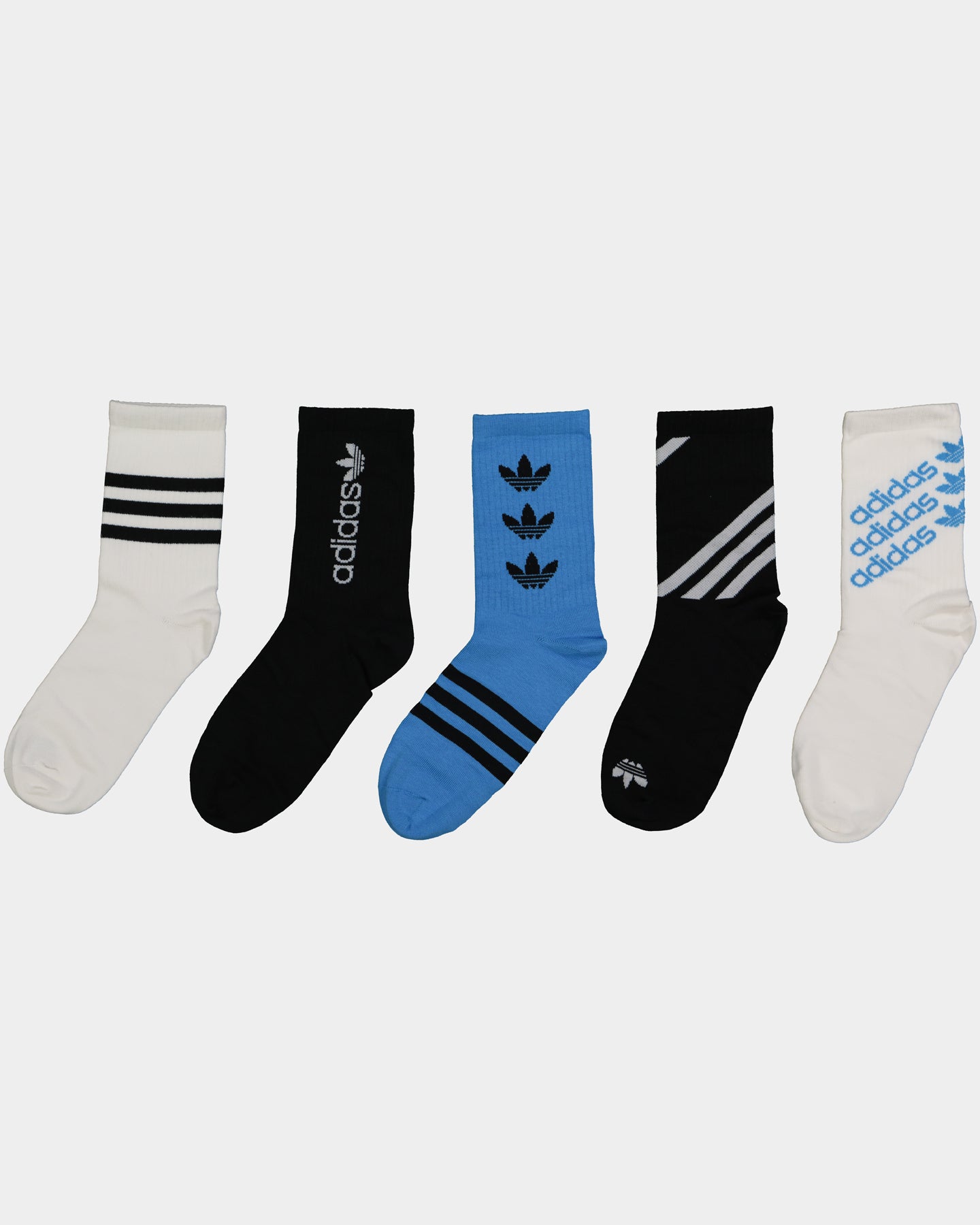 Adidas Graphic Crew Socks 5-Pack - White, Black & Blue Athletic Socks for Men & Women - Perfect for Running, Gym & Casual Wear