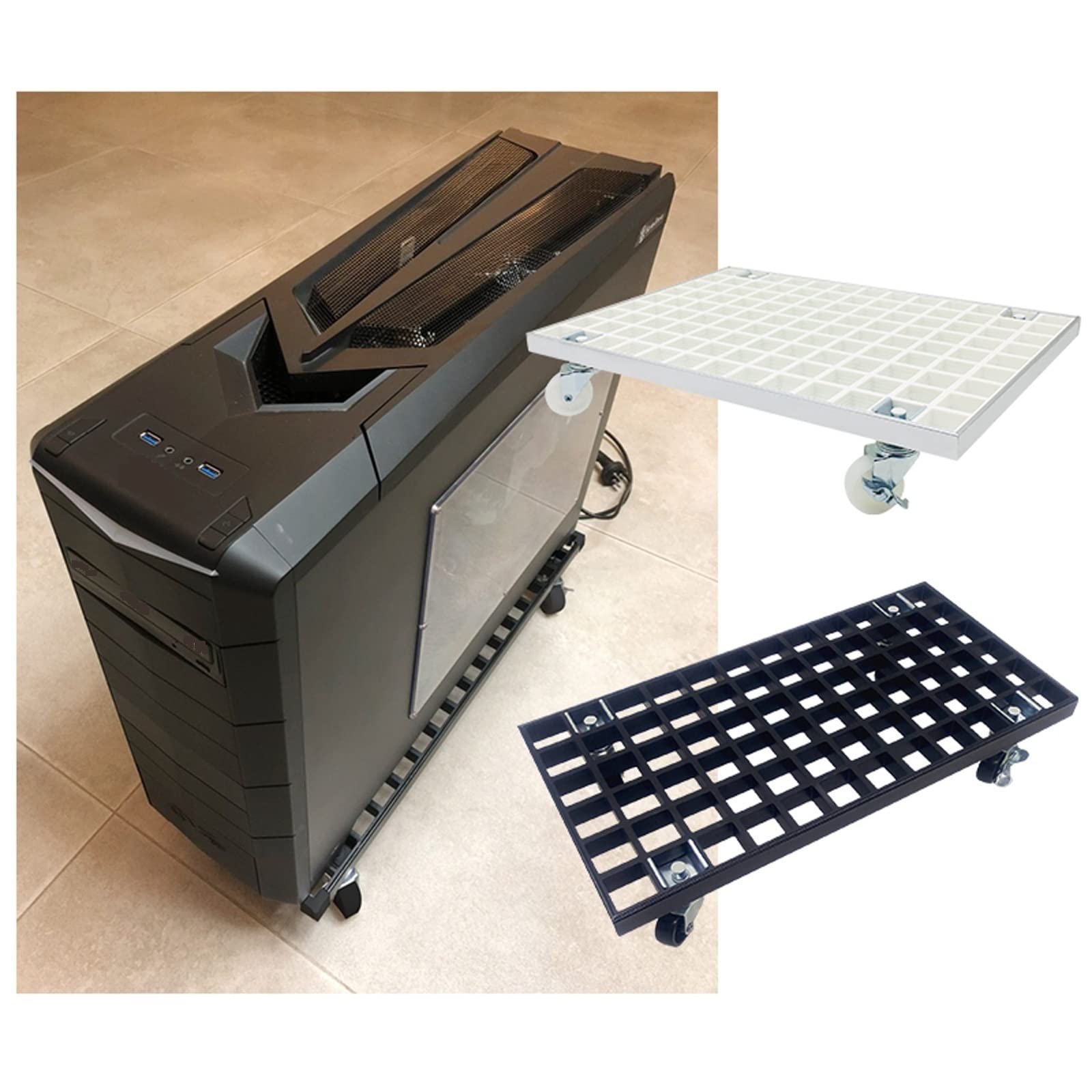 Adjustable Rolling Computer Stand with Wheels - Mobile PC Tower Holder & Printer Stand for Home Office Desk - Under Desk CPU Cart for Easy Mobility (Black, Large Size) - Perfect for Workspace Organization & Cable Management