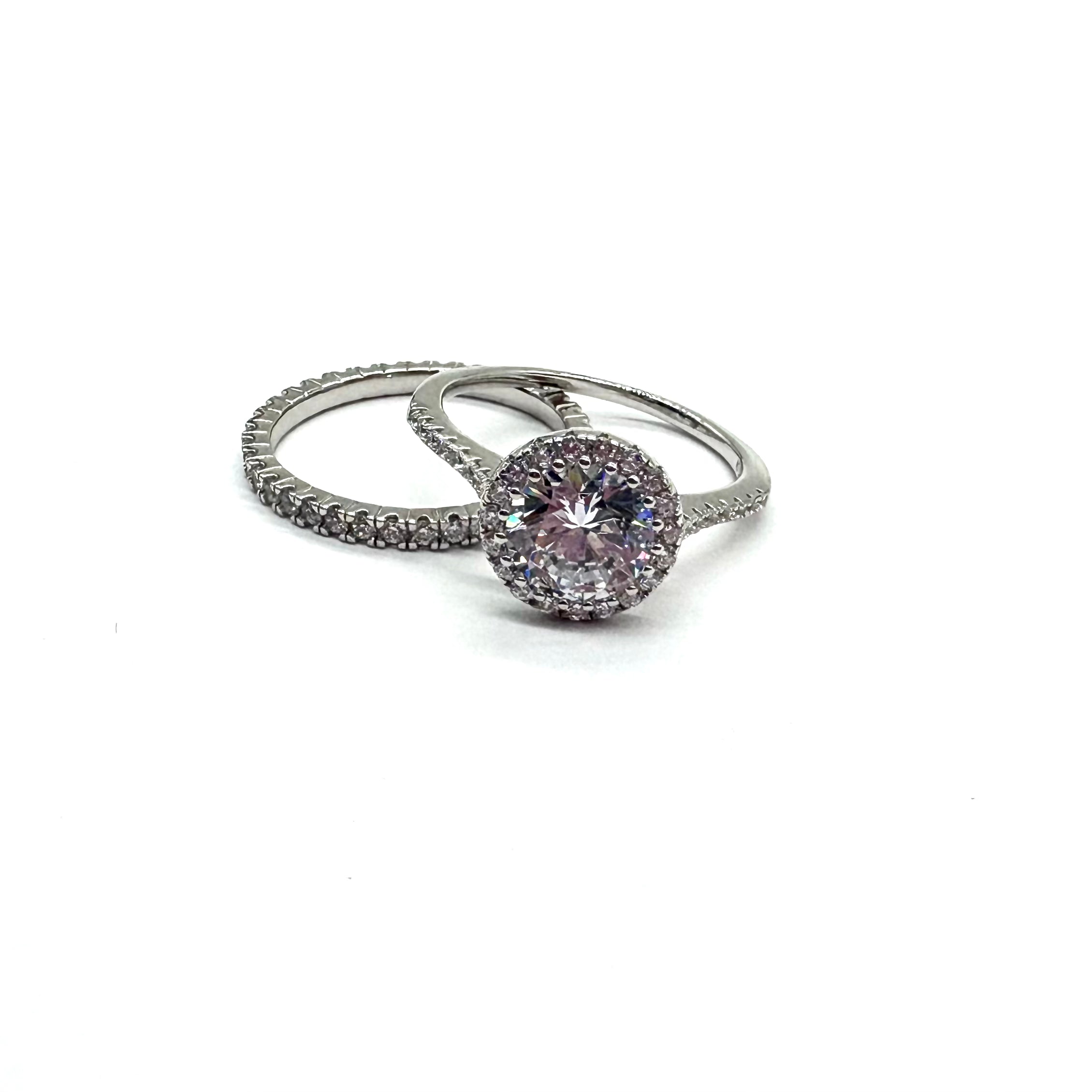 Sterling Silver CZ Halo Wedding Ring Set - Elegant Cubic Zirconia Bridal Jewelry for Engagement, Anniversary & Special Occasions