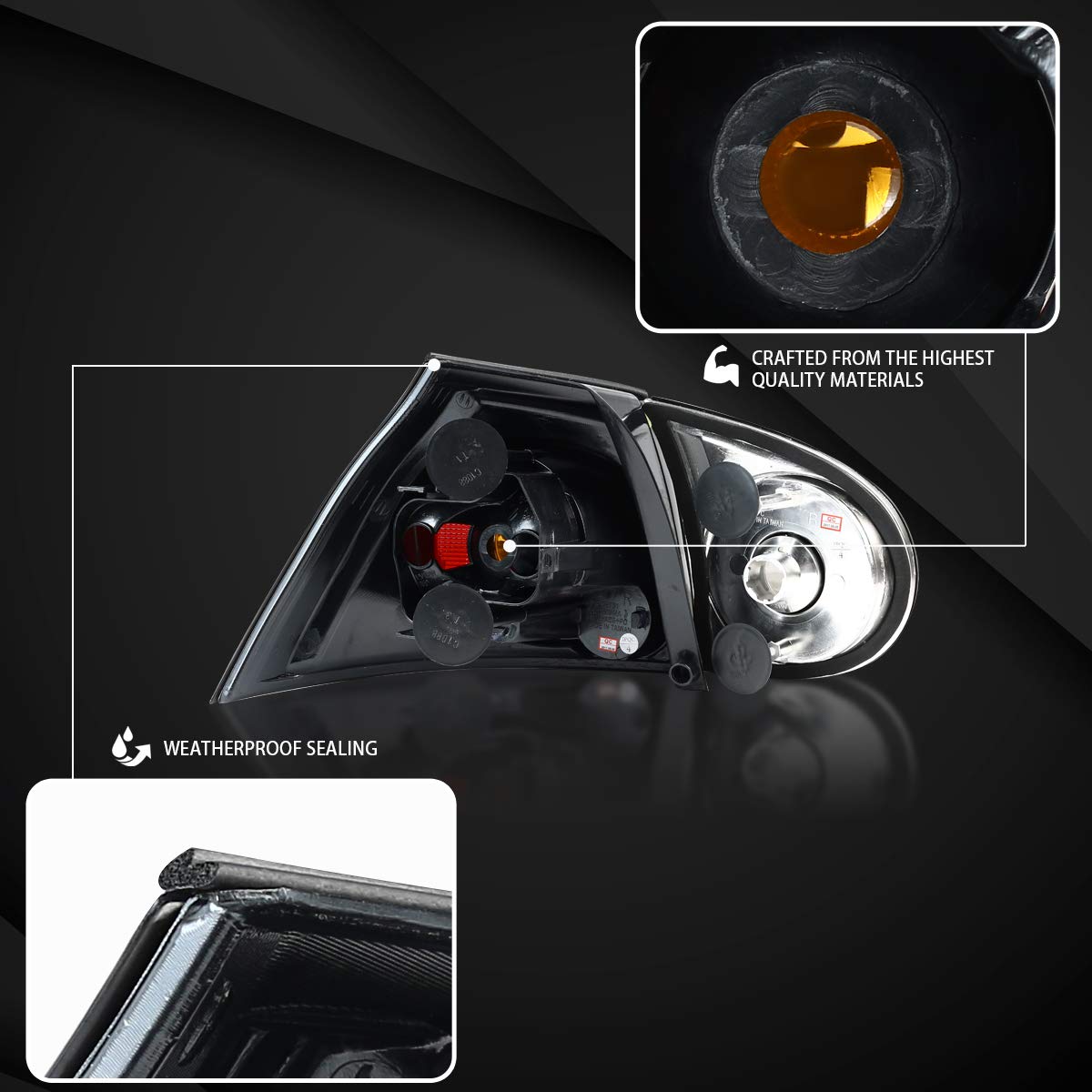 Autozensation Compatible with 2006-2009 Volkswagen Golf MK5 GTI Rabbit R32 - Left & Right Pair JDM Black Tail Lights - Upgrade Your Car's Style for Night Driving & Show Car Events