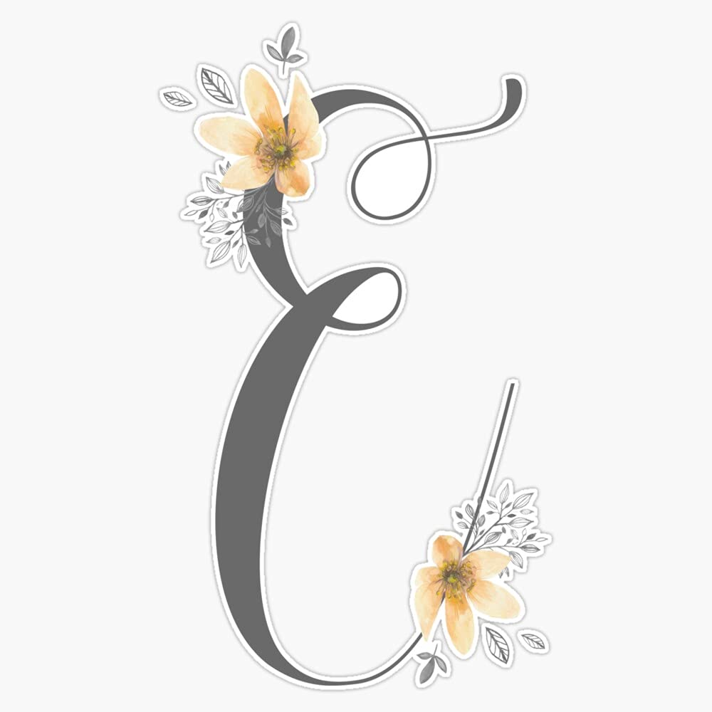 Monogram E Yellow Flower Vinyl Sticker - Waterproof Decal for Bumper, Laptop, Window (5 Inch) - Perfect for Car Decor, Laptop Personalization & Home Decoration
