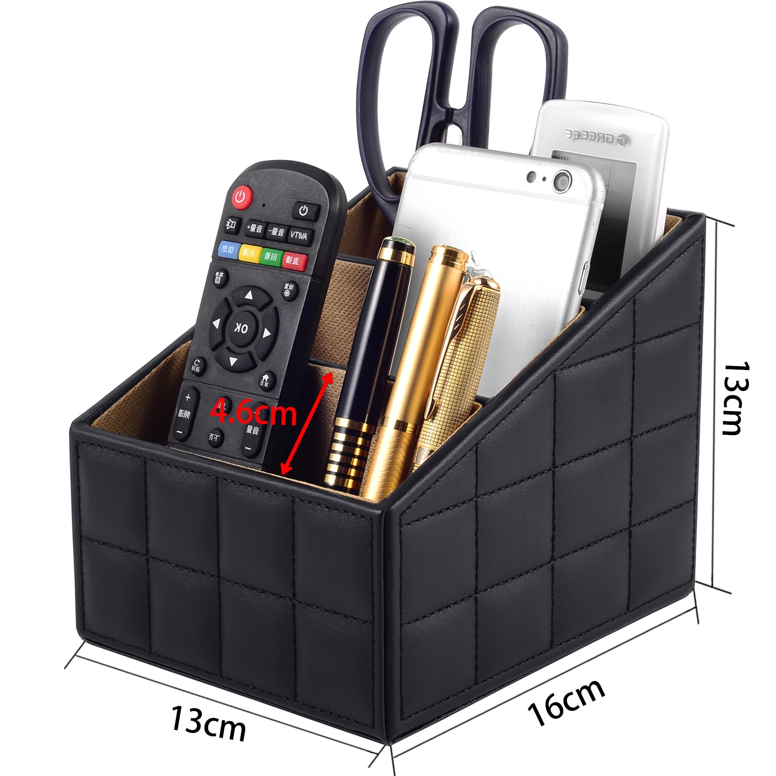 XNONE Leather Remote Control Organizer with 3 Compartments - Multifunctional Nightstand & Desk Organizer for Pens, Glasses, Phones, Makeup - Black Line Design (Perfect for Home Office, Bedroom & Living Room Organization)