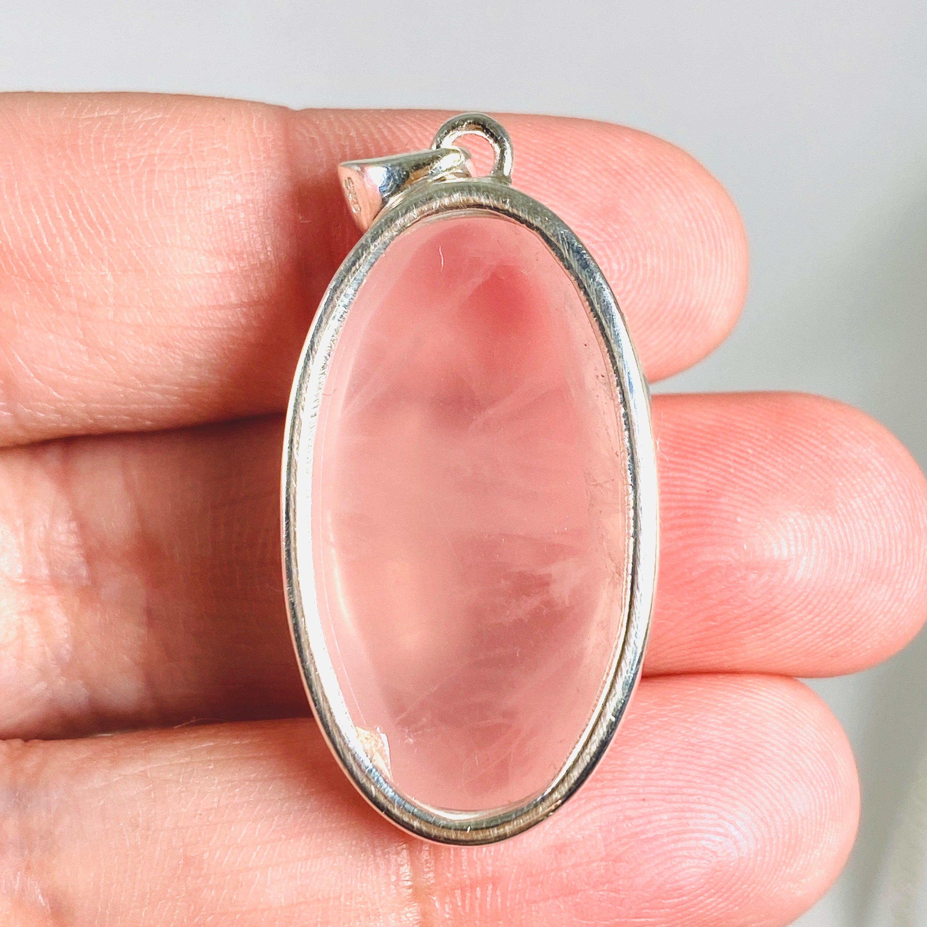 Natural Rose Quartz Oval Pendant Necklace - Healing Crystal Jewelry for Women - Elegant 925 Sterling Silver Chain - Perfect for Meditation, Yoga & Spiritual Gifts