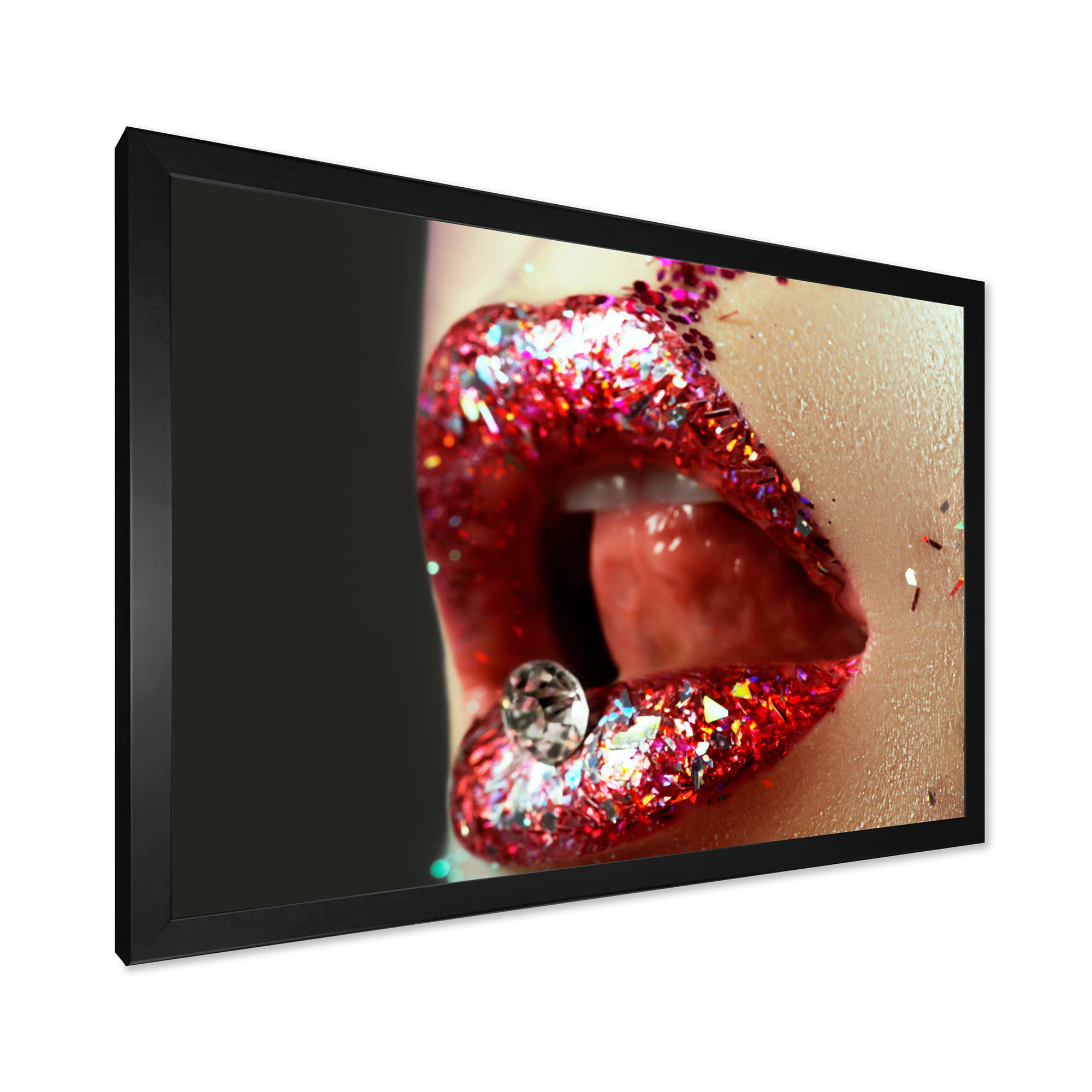 DesignQ Artistic Lips Makeup Modern Framed Wall Art - Elegant Home Decor for Living Room, Bedroom & Office