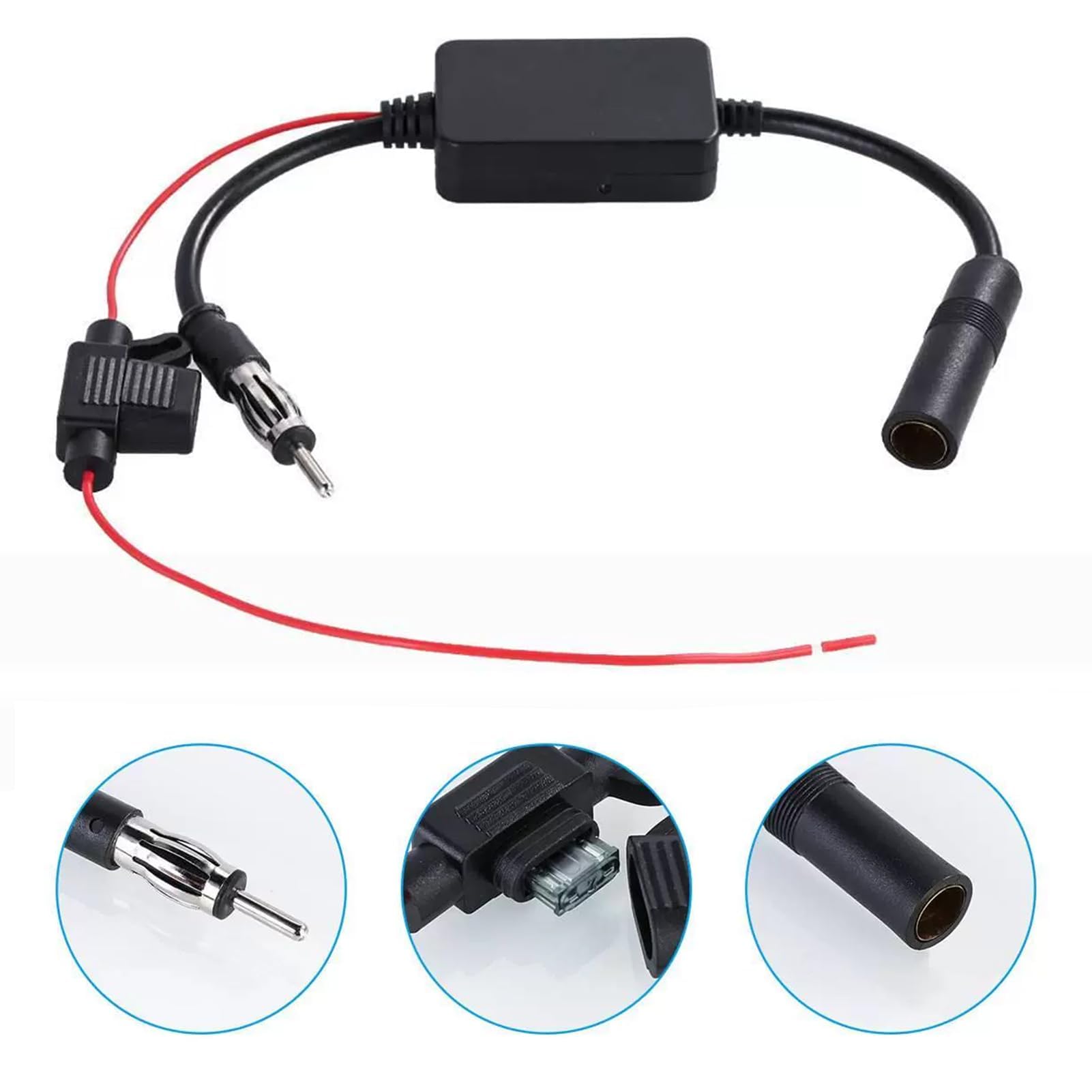 Universal 12V Car Radio Antenna Amplifier - FM/AM Signal Booster for Enhanced Radio Reception - Car Stereo Antenna Enhancer - Perfect for Road Trips, Commuting & Long Drives