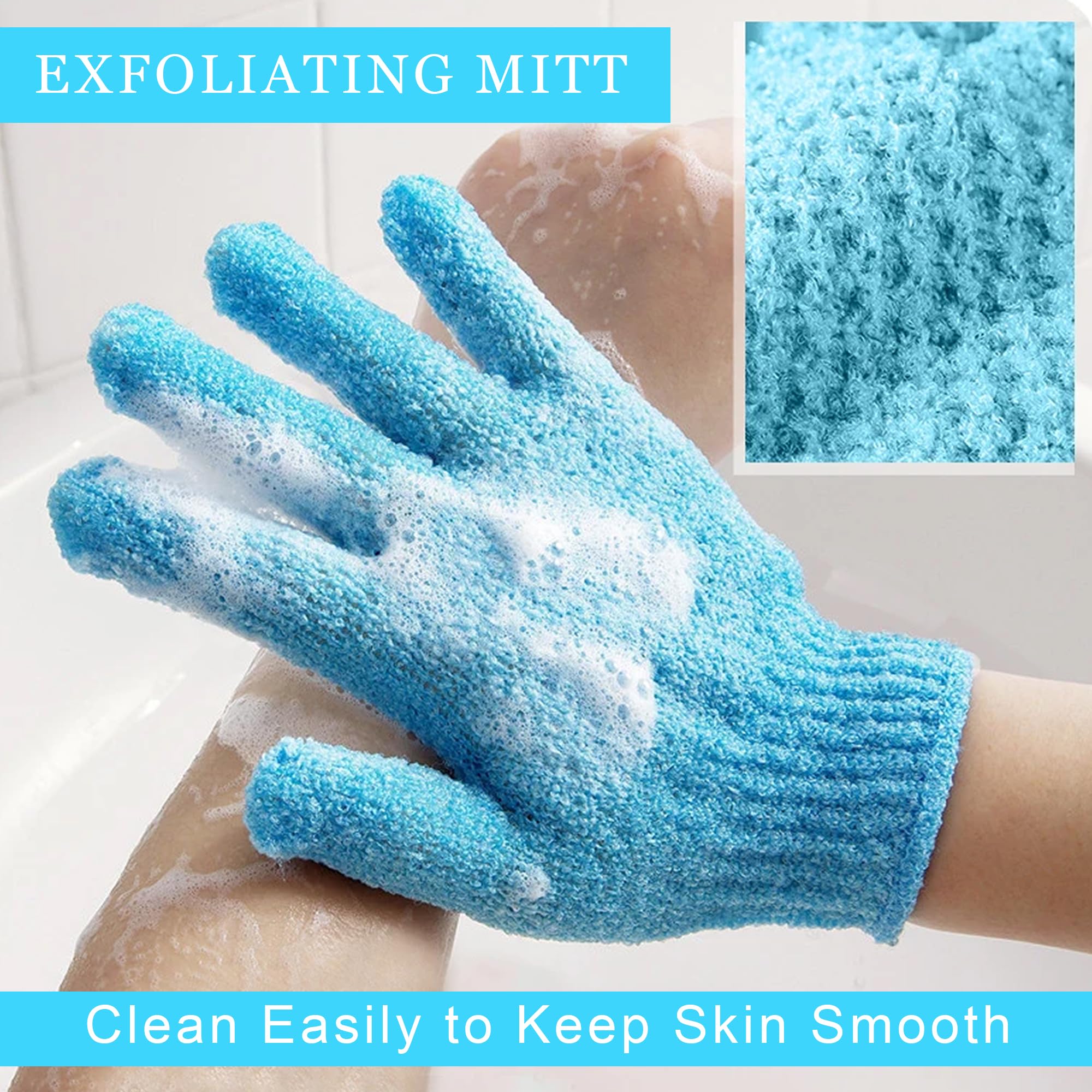 GLUN Deep Cleansing Exfoliating Gloves - Body Scrub Mitts & Massage Sponge for Smooth Skin | Exfoliating Gloves for Shower, Spa & Dry Brushing | Improves Circulation & Removes Dead Skin Cells