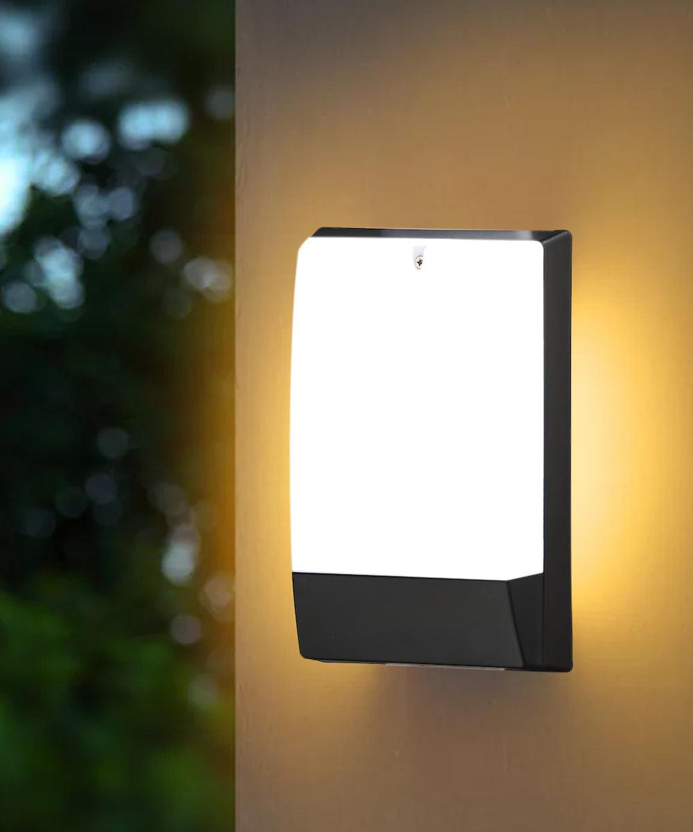10H Outdoor LED Wall Pack Light - Dusk to Dawn Sensor, Low Profile Black Finish with White Shade - Perfect for Garage, Porch, and Building Exterior Lighting