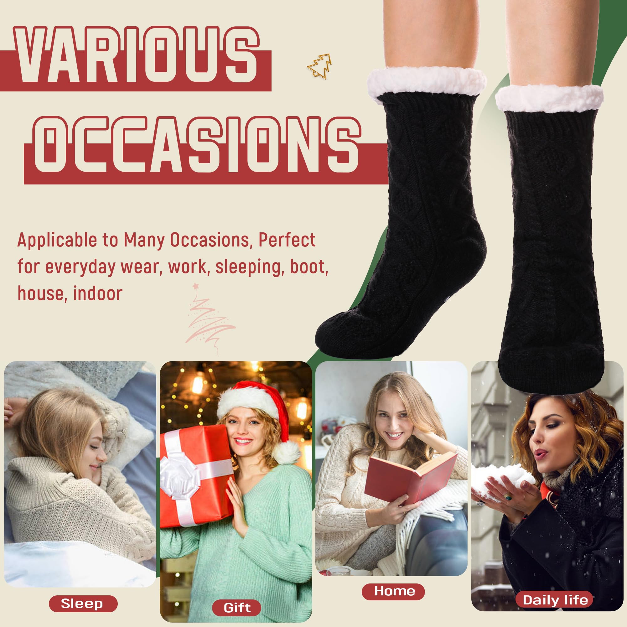 DoSmart Women's Fuzzy Slipper Socks - Winter Thermal Snowflake Fleece Lined Fluffy Warm Socks for Indoor Home, Christmas Stockings - Perfect for Cozy Evenings, Holiday Gifts & Lounge Wear