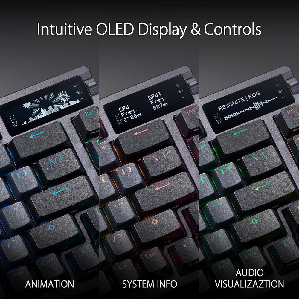 ASUS ROG Azoth NXBL CA PBT Wireless Mechanical Gaming Keyboard - 75% Compact Layout, Hot-Swappable Switches, OLED Display for PC & Mac Gamers - Perfect for Esports, Streaming & Office Work