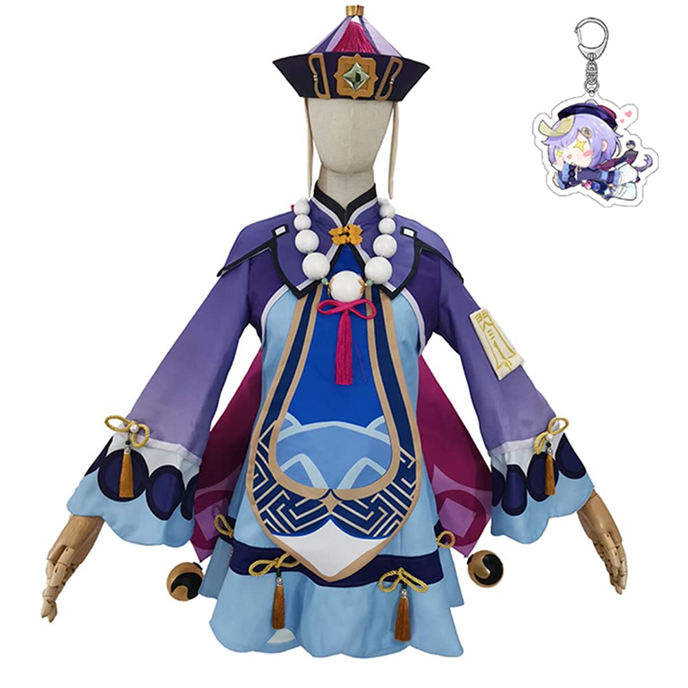 Qiqi Cosplay Costume Outfit from Genshin Impact with Free Cute Arylic Keychain - Perfect for Anime Conventions, Halloween, and Cosplay Events