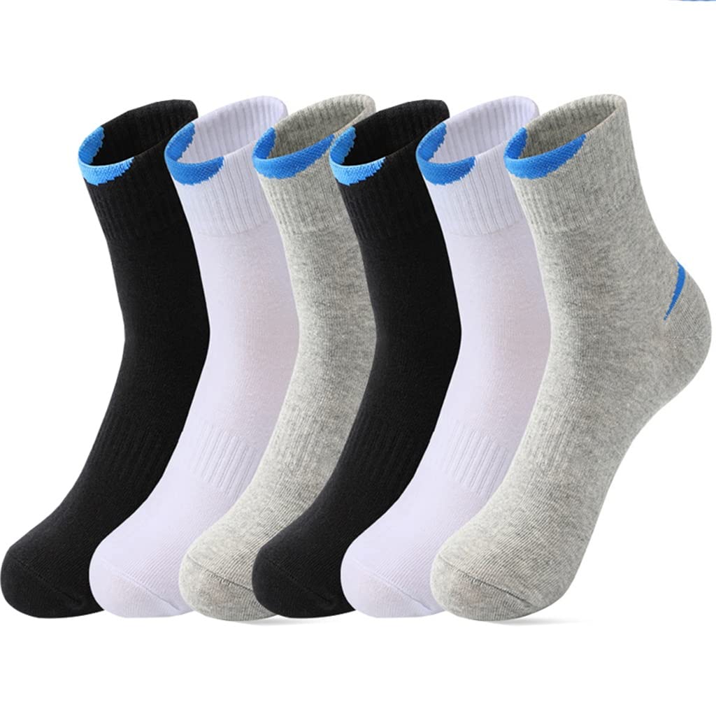 6 Pairs Men's Combed Cotton Socks - Black & White Breathable Casual Athletic Socks for Sports & Daily Wear - Size EUR 38-45 (One Size Fits Most) - Perfect for Running, Gym & Everyday Comfort