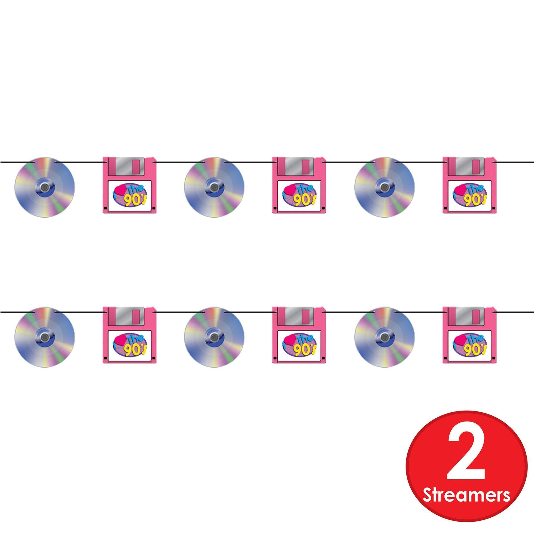 12 Pack Beistle CD & Floppy Disk Party Streamers - Retro Computer Theme Party Decorations for 80s 90s Themed Events, Birthdays & Office Celebrations