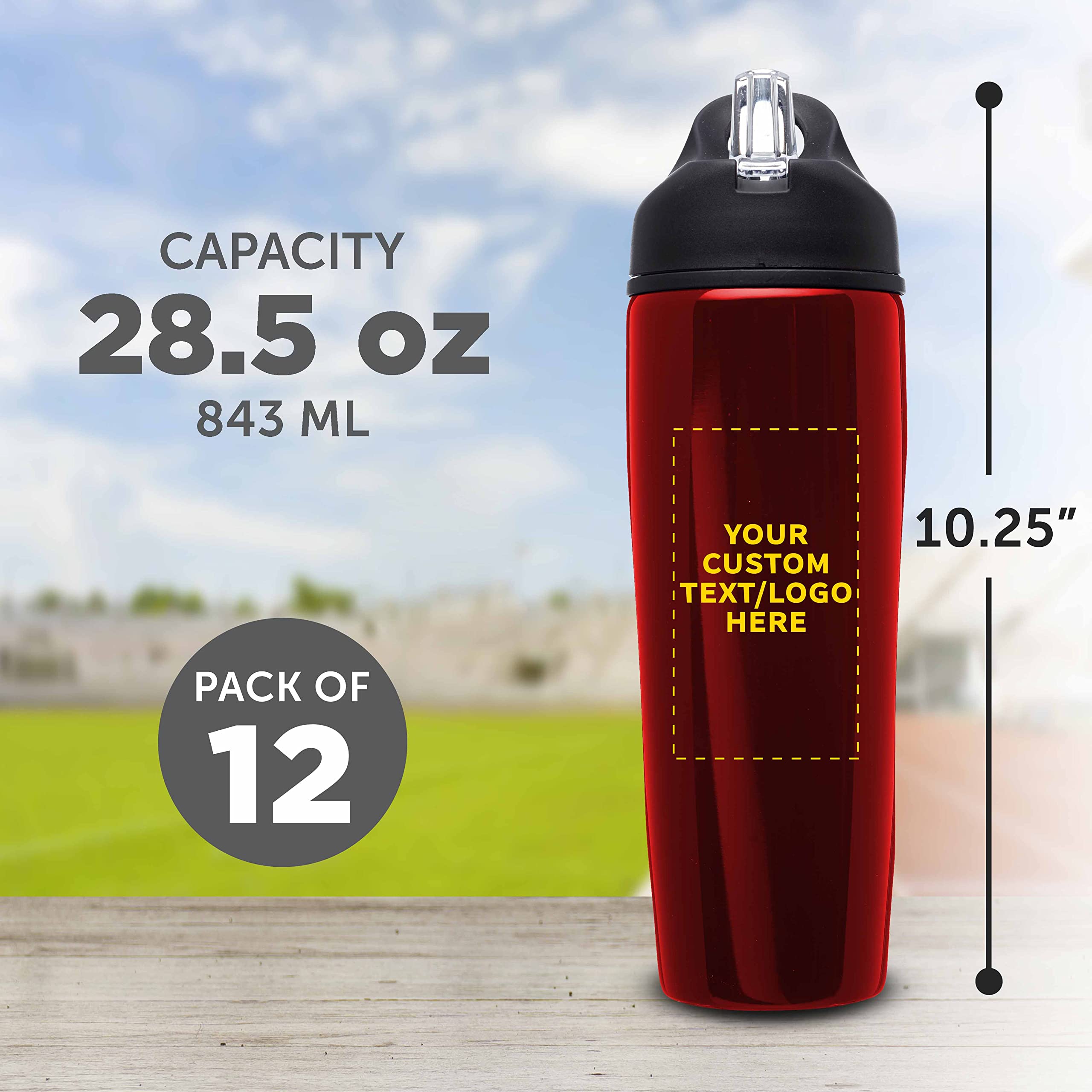 Custom Stainless Steel Water Bottle 12 Pack - 28.5 oz Personalized Metal Sports Bottles with Flip Top Lid & Easy Carry Handle | Bulk Promotional Drinkware for Gym, Office, Team Events & Outdoor Activities