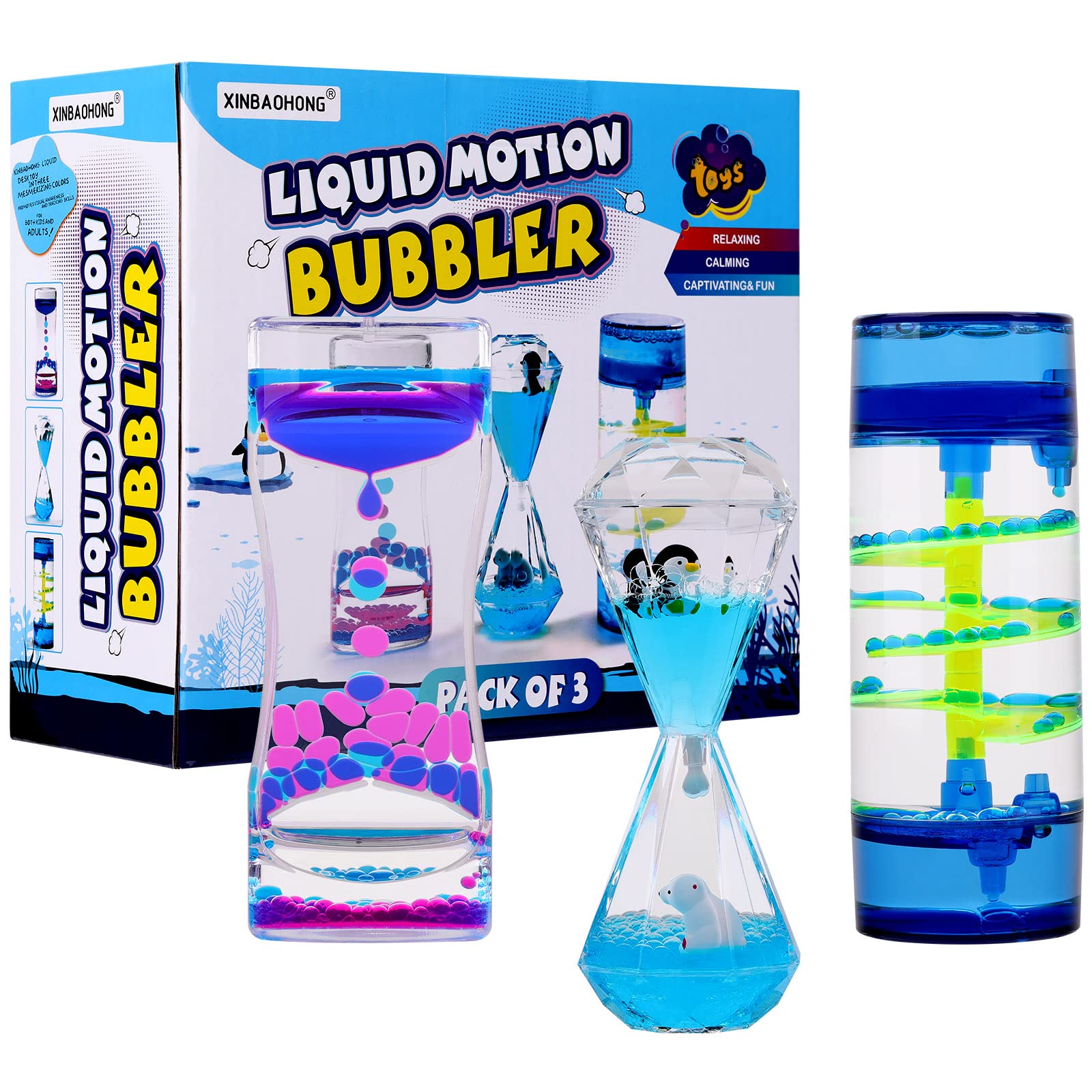 XINBAOHONG 3-Pack Liquid Motion Bubbler - Sensory Fidget Toy for Kids & Adults, Colorful Hourglass Timer for Stress Relief, Anxiety Management, Desk Decor - Perfect for Office, Classroom & Home Relaxation