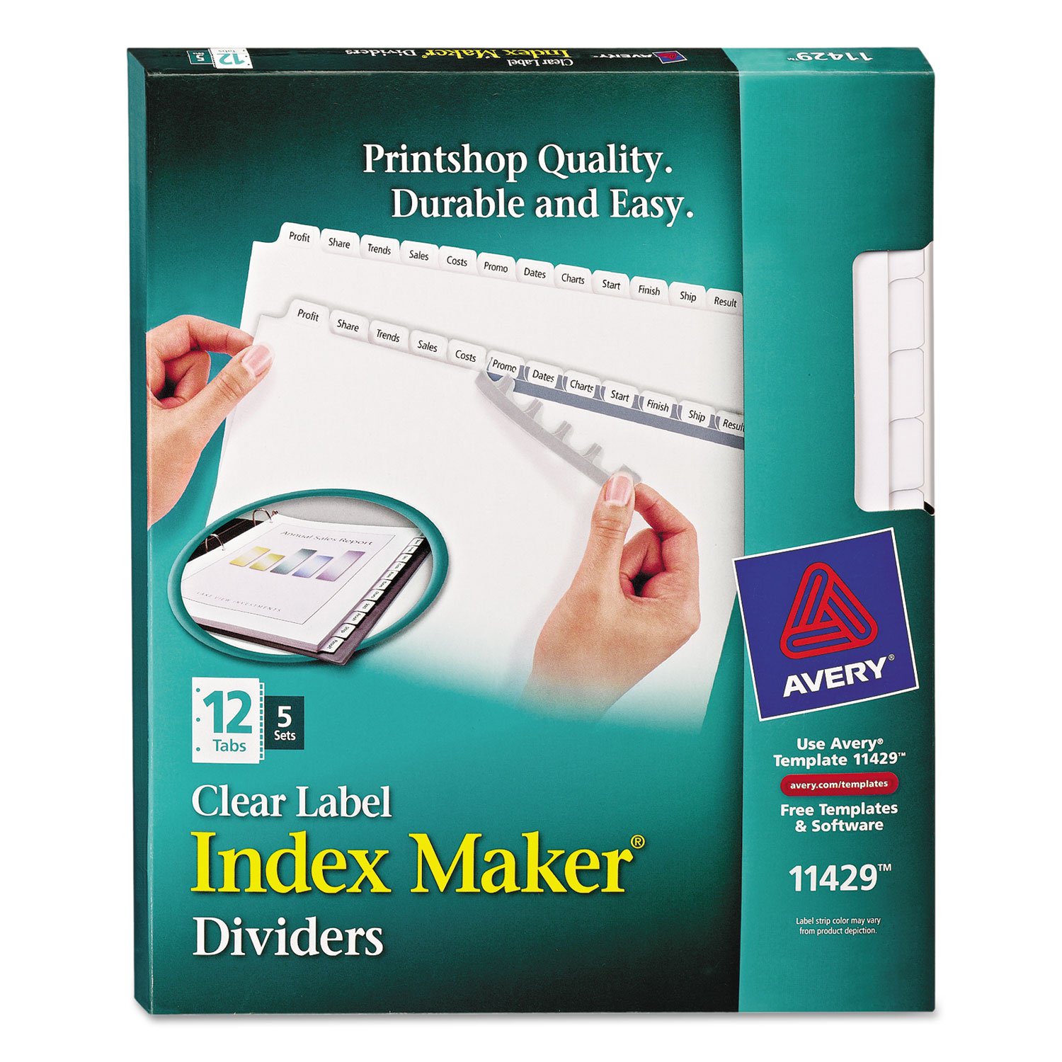 Avery 11429 Clear Label Index Maker Dividers, 8.5x11 Inches, White, 12-Tab Set, 5 Sets – Perfect for Office Organization, School Binders, and Filing Systems