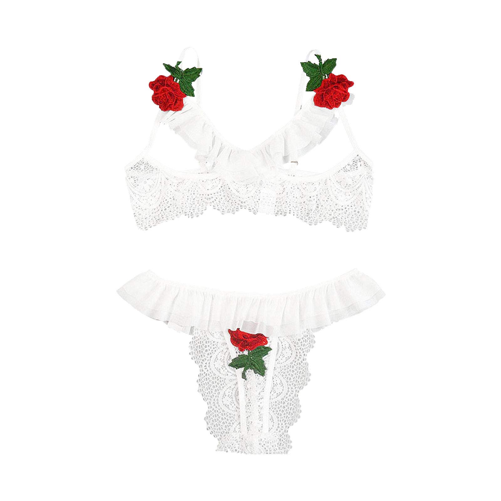 OrchidAmor Women's Lace Lingerie Set - Eyelash Trim Babydoll with Backless Bralette & Panty Set | Sexy Underwear for Valentine's Day, Honeymoon & Romantic Nights