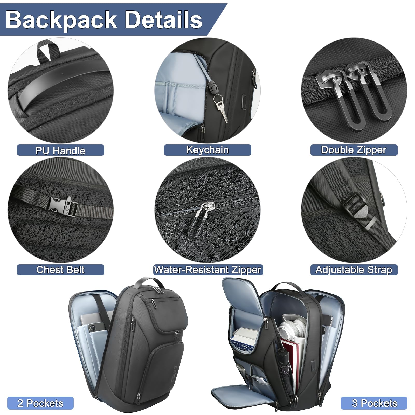 Anti-Theft Business Smart Backpack for Men - 17.3 Inch Laptop Backpack with USB Charging Port, Water-Resistant & Durable 30L Travel Backpack - Perfect for Office, College, Commuting & Business Trips - Black
