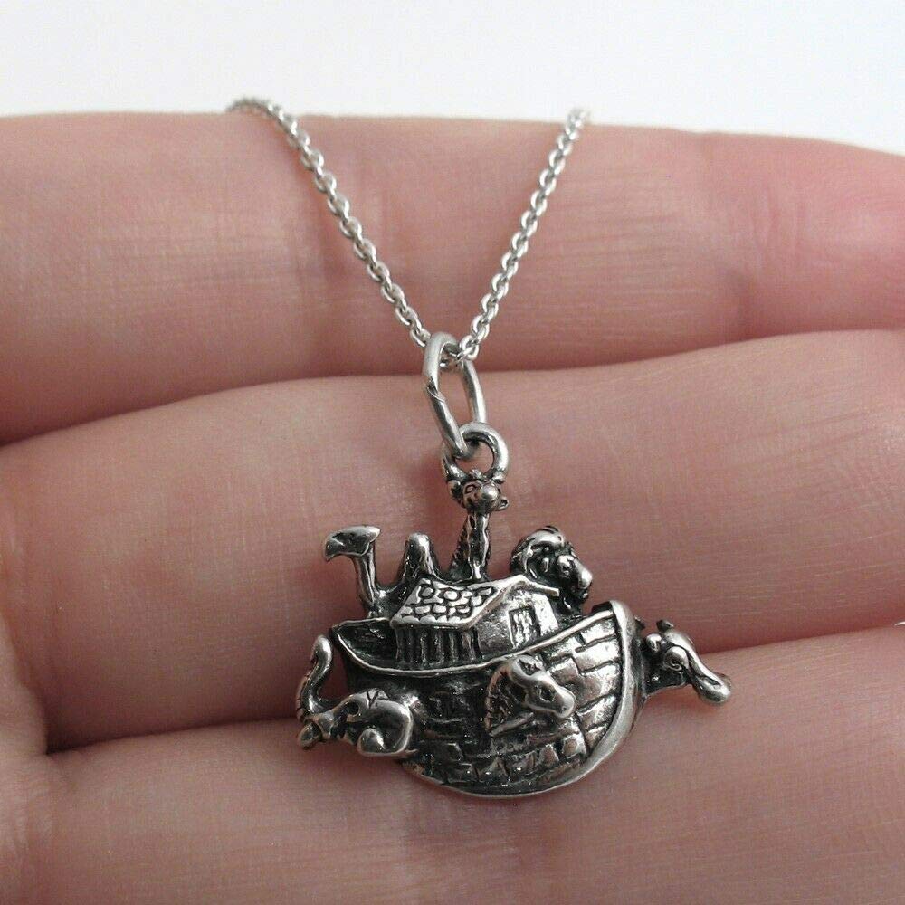 Noah's Ark Charm Necklace - 925 Sterling Silver Pendant for Women, Religious Jewelry Gift for Baptism, Christmas & Special Occasions