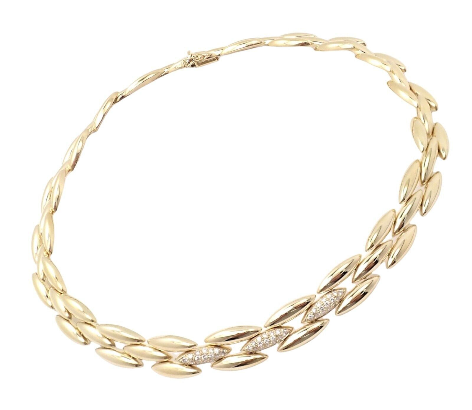 Authentic Cartier 18K Yellow Gold Diamond Three-Row Gentiane Rice Link Necklace for Women - Luxury Jewelry Gift for Anniversary, Birthday & Special Occasions