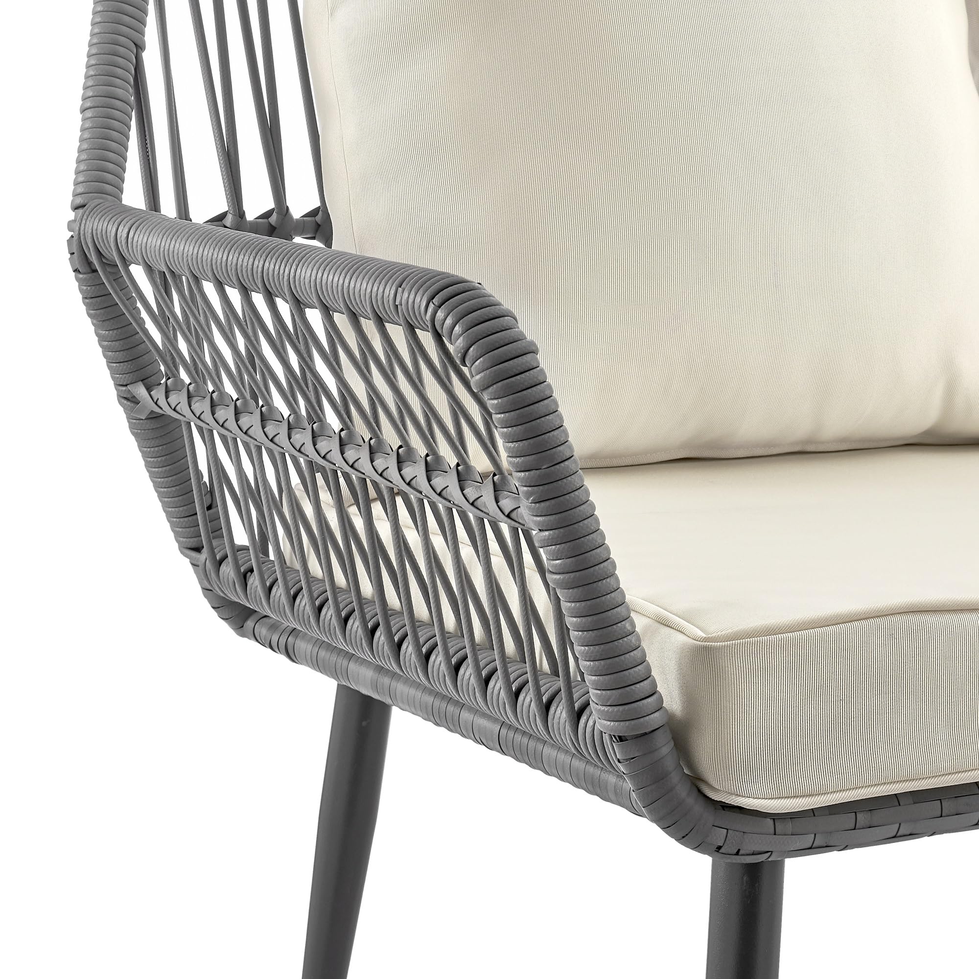 Portofino 4-Piece Outdoor Patio Set with Waterproof Cushions - Rope Wicker Conversation Set Includes 2 Armchairs, Loveseat & Tempered Glass Coffee Table - Cream - Perfect for Backyard, Garden, Poolside or Terrace Relaxation
