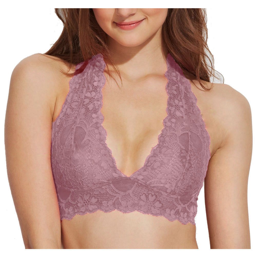 Floral Lace Halter Bra - Soft Bamboo Cotton Bralette with Sweat-Wicking Lining | Comfortable Bustier for Women | Perfect for Summer, Date Nights & Layering Under Sheer Tops