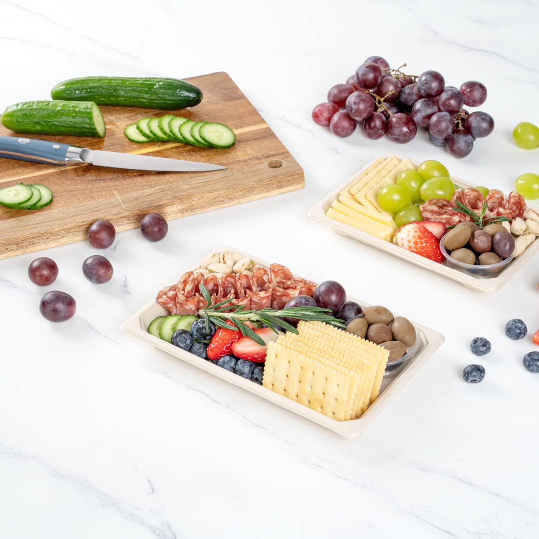Eco-Friendly 8.5 x 5.4 Inch Large Sushi Trays - 100 Microwavable & Freezable Bagasse Dishes Made from Sugarcane Fiber | Perfect for Appetizers, Entrees & Party Catering | Lids Sold Separately | Sustainable Restaurantware for Sushi Bars & Takeout