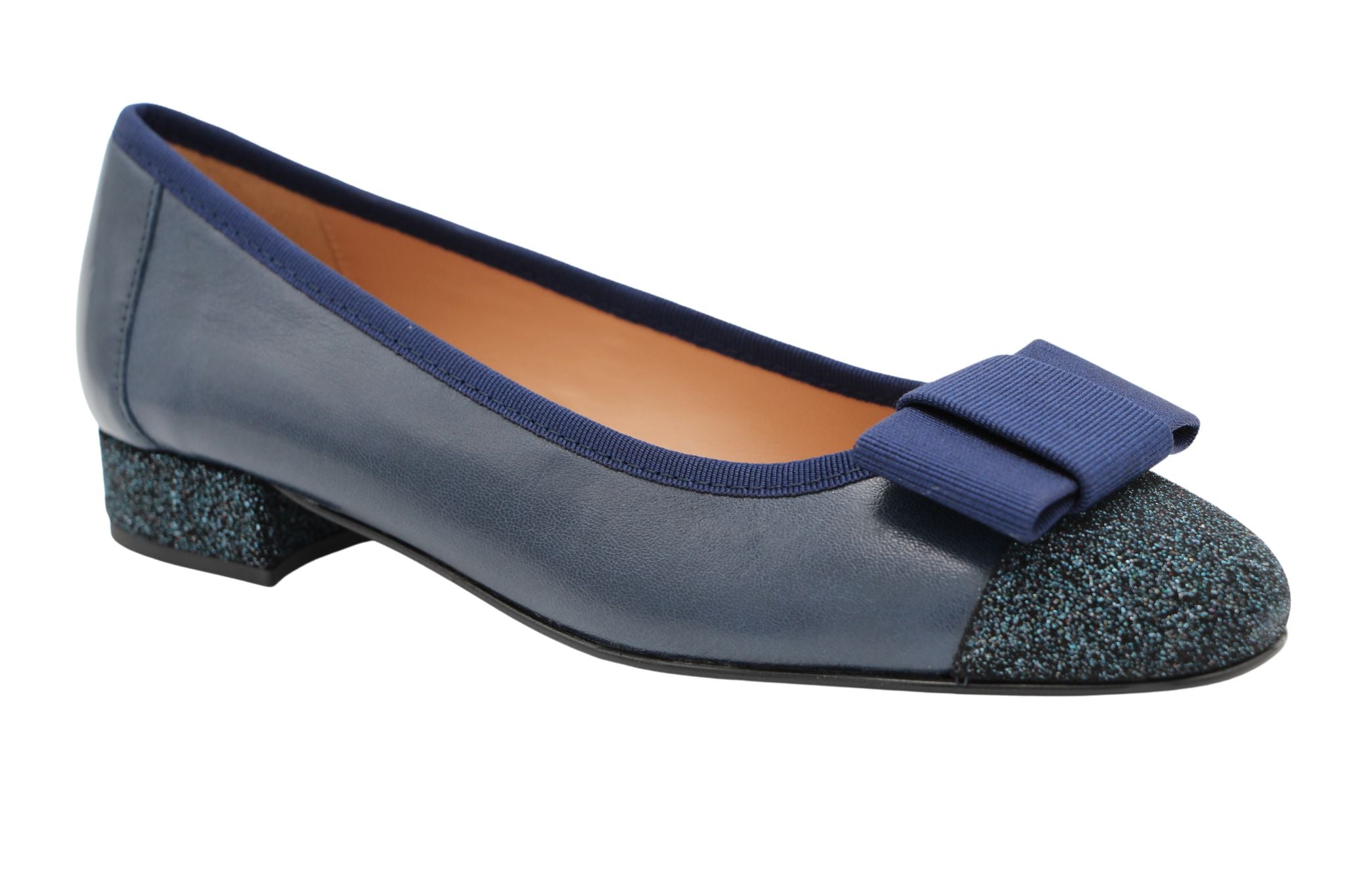 Fabucci Women's Navy Blue Leather Ballet Flats with Bow - Comfortable & Stylish Shoes for Work, Travel & Casual Outfits
