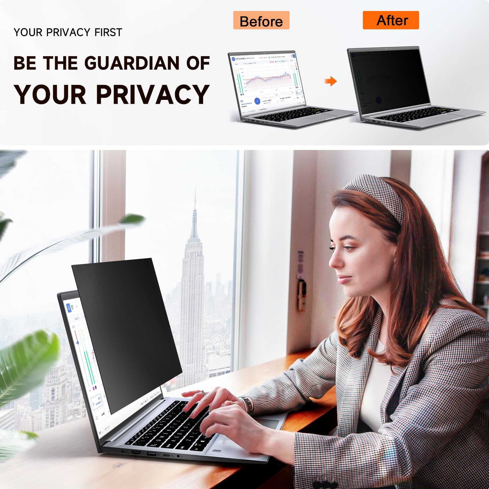 17.3 Inch Mamol Laptop Privacy Screen - 16:9 Anti Blue Light Glare Filter, Removable Anti-Scratch Screen Protector for Enhanced Privacy in Office and Public Spaces