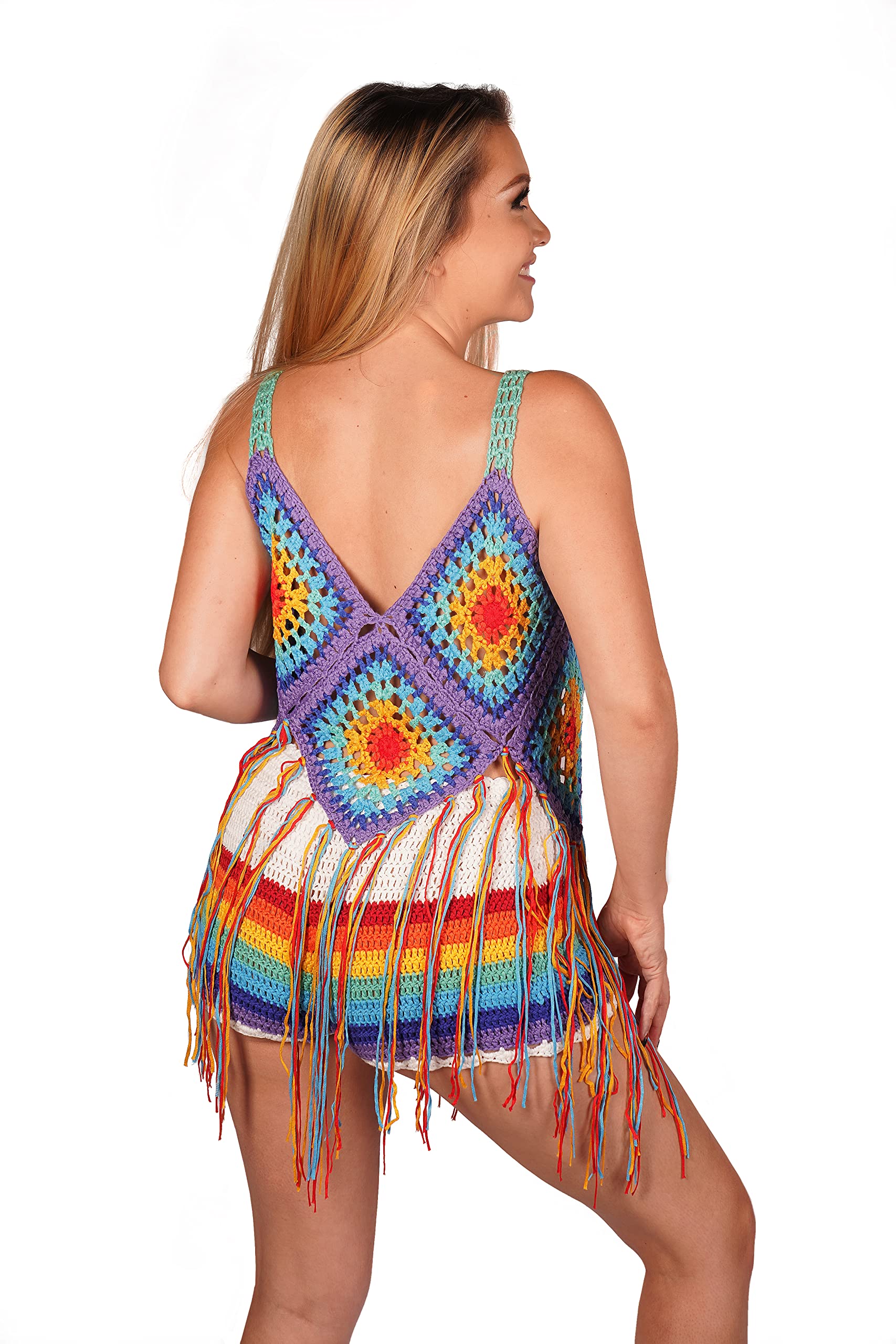 Rainbow Crochet Top with Fringes - Boho Summer Beachwear for Women | Perfect for Music Festivals, Vacations & Casual Outings