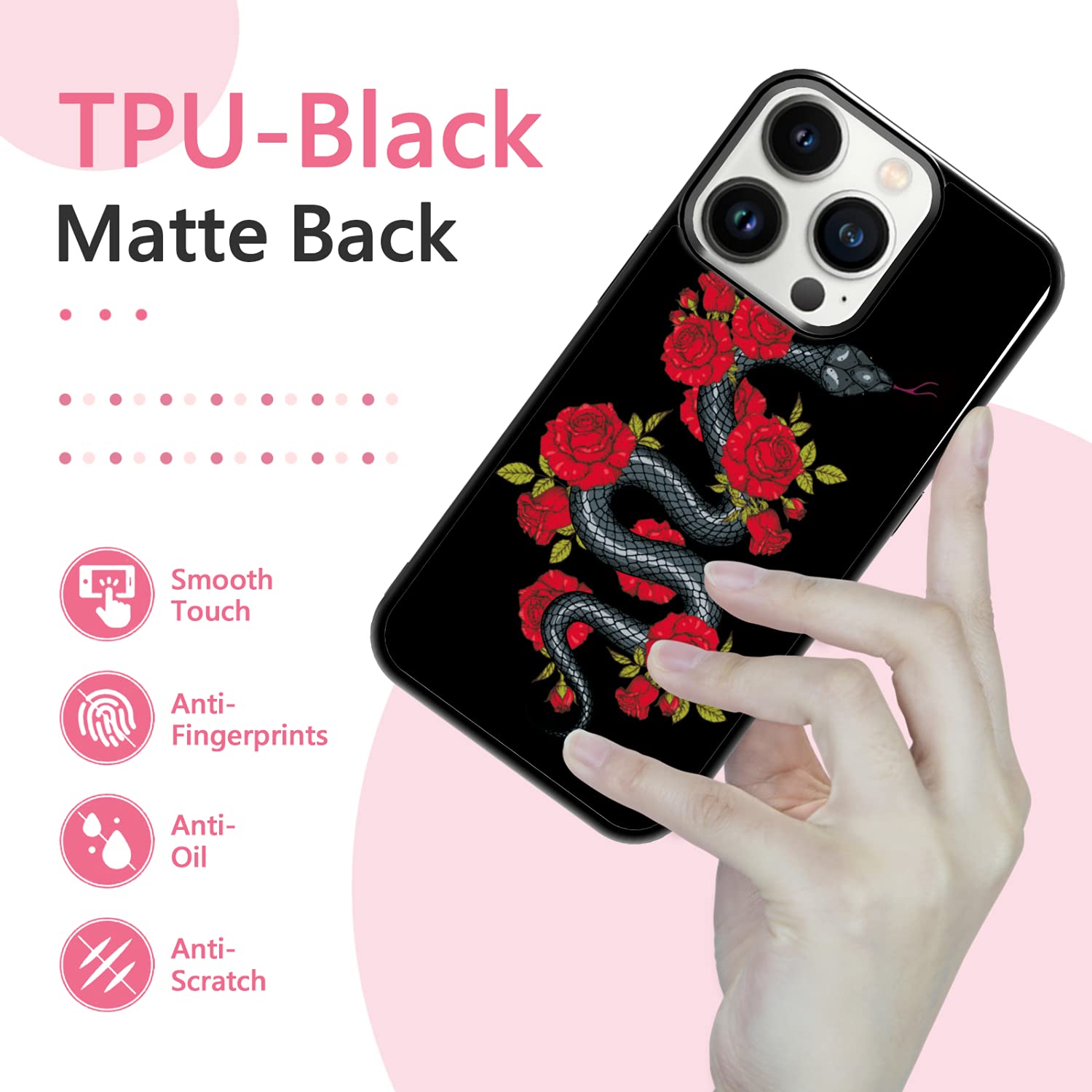 Snake and Rose Phone Case for iPhone 13 Pro - Shockproof Protective Cover with Stylish Floral Design | Cute Rose Pattern Case for Women & Girls | Compatible with iPhone 13 Pro 6.1 Inch | Perfect Gift for Valentine's Day, Birthday or Daily Use