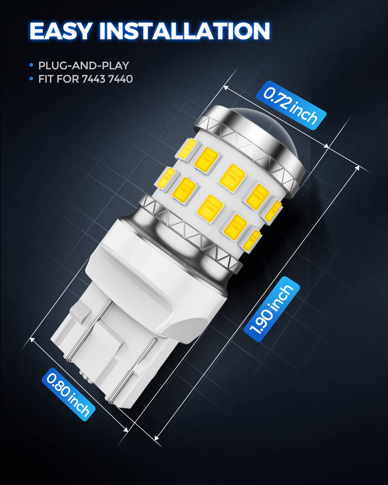 MarsAuto 7443 7440 LED Bulbs - Super Bright T20 7441 7444 992 W21W Replacement Bulbs for Reverse/Tail/Brake/Turn Signal/Parking Lights - Xenon White 6000K (Pack of 2) - Perfect for Car, Truck, SUV Nighttime Visibility & Safety