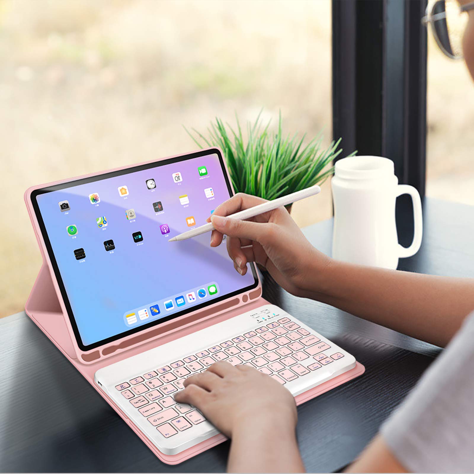 iPad 9th/8th/7th Gen Keyboard Case (2021/2020/2019) - 10.2 Inch Protective Cover with Wireless Detachable Keyboard, Pencil Holder & Auto Wake/Sleep | Supports Charging | Purple & Pink Options | Perfect for Work, Study & Travel