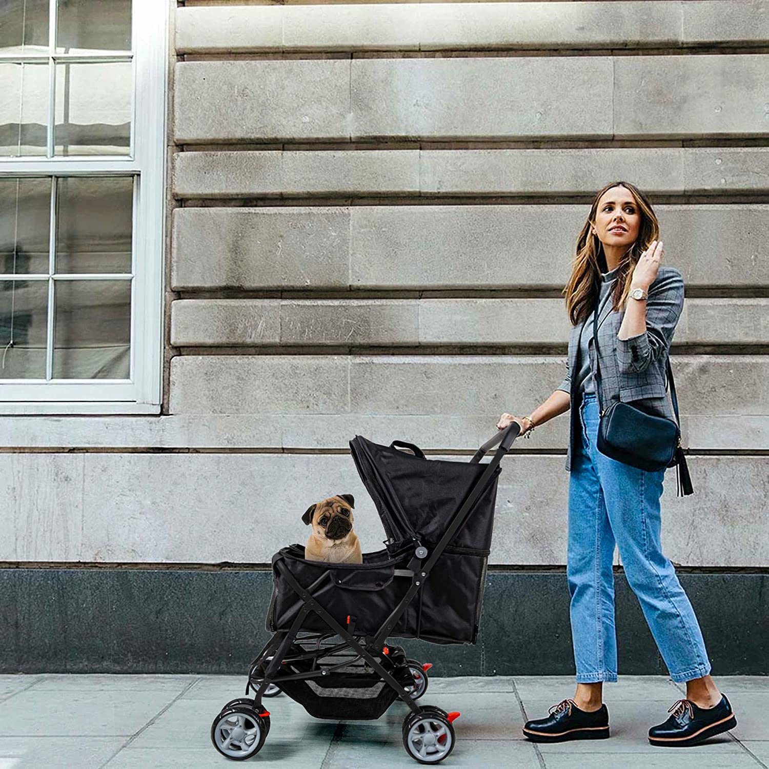 Premium Folding Pet Stroller for Dogs & Cats - Lightweight Jogger with 360° Rotating Wheels | Ideal for Walking, Jogging, Vet Visits & Travel (Black)
