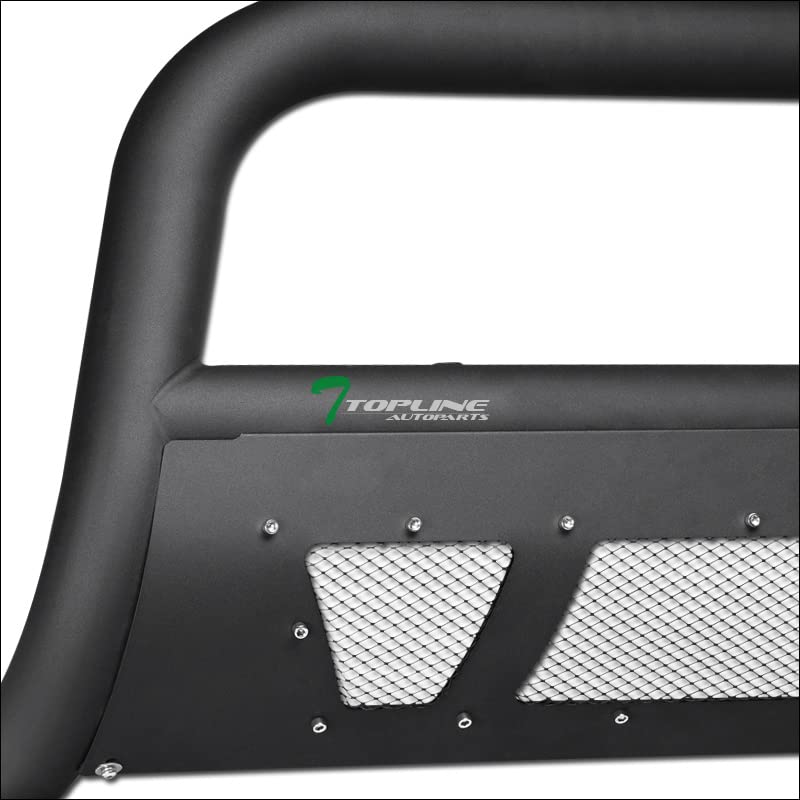 Matte Black Studded Mesh Bull Bar Brush Guard Push Bumper with Skid Plate & 36W CREE LED Fog Lights for 2004-2012 Chevy Colorado/GMC Canyon - Off-Road Protection & Style Upgrade