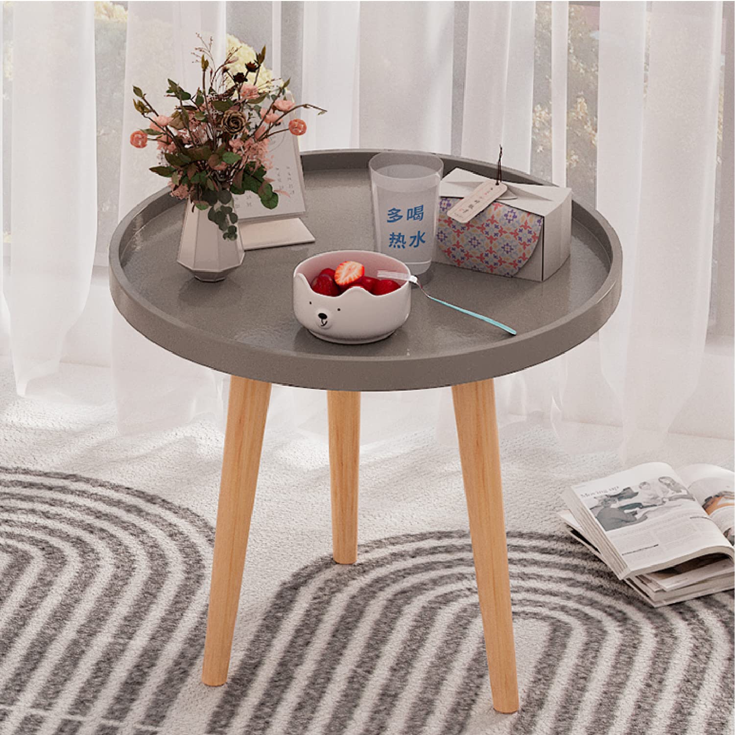 N&V 20 Inch Modern Minimalist Side Table - Grey End Table for Living Room, Bedroom & Office - Sturdy Coffee Table with Storage Shelf - Perfect for Small Spaces, Nightstand or Sofa Side Table