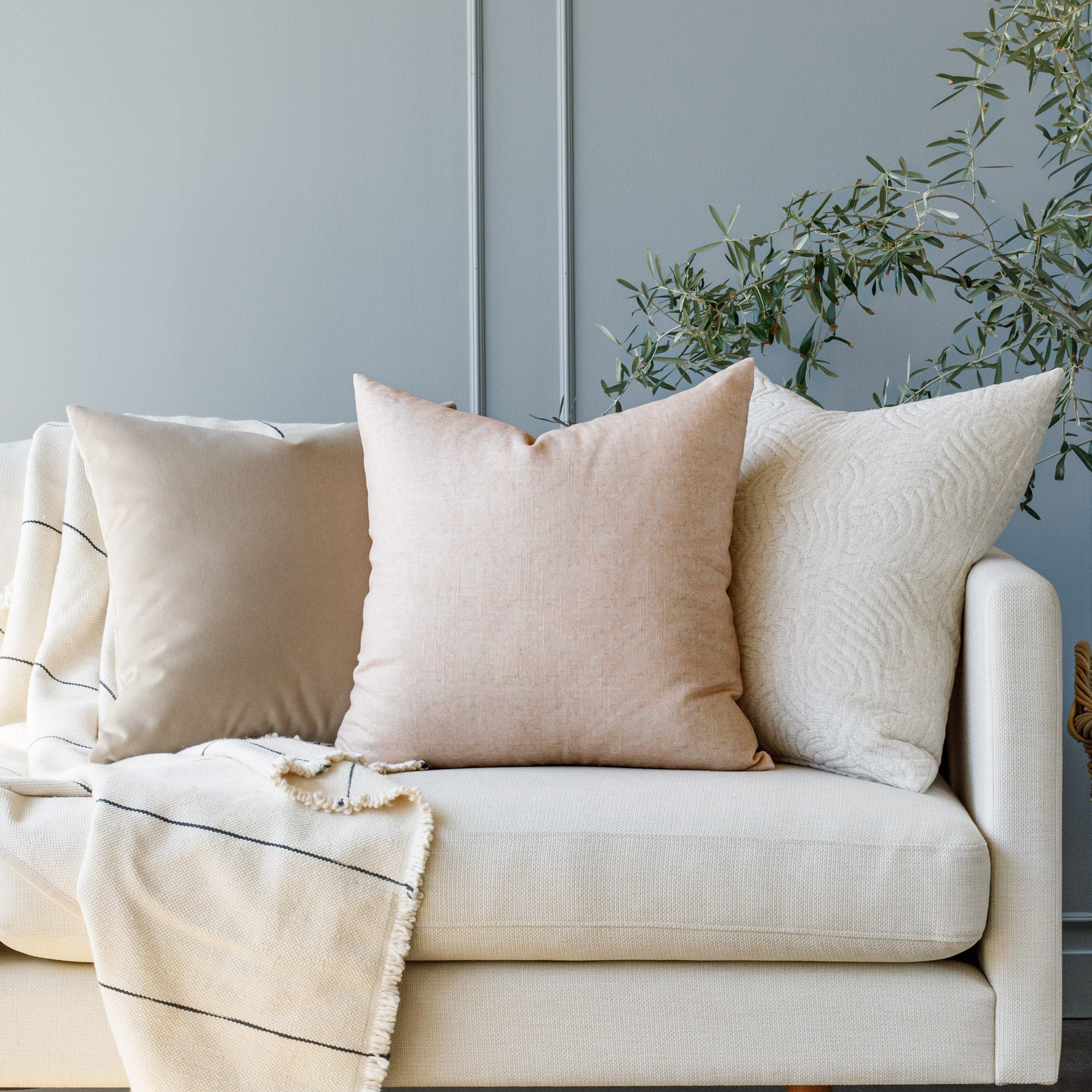 Alia 20x20 Inch Decorative Throw Pillow Cover - Soft Blush Pink Cushion for Sofa, Bed & Home Decor - Perfect for Living Room, Bedroom & Dorm