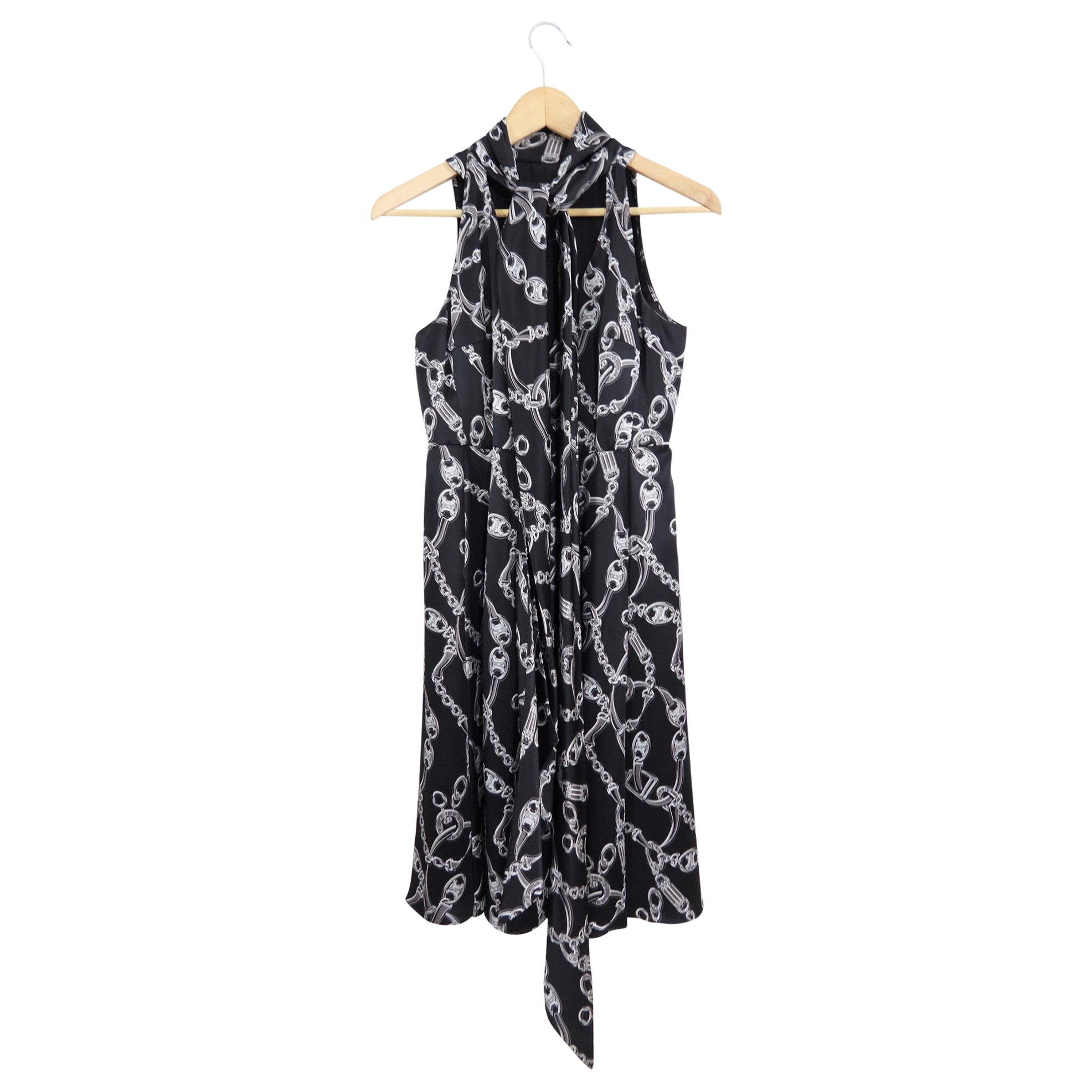 Celine Silk Logo Pattern Sleeveless Dress for Women - XS Size, Elegant Summer Party & Cocktail Attire