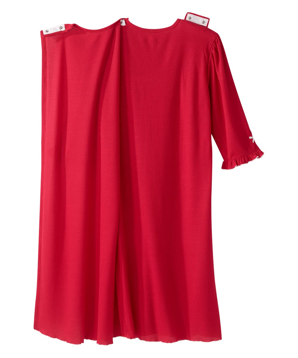 Adaptive Waffle Knit Nightgown for Women - Open Back Hospital Gown with Bows for Seniors & Elderly Care | Comfortable Sleepwear for Post-Surgery, Nursing Homes & Home Recovery