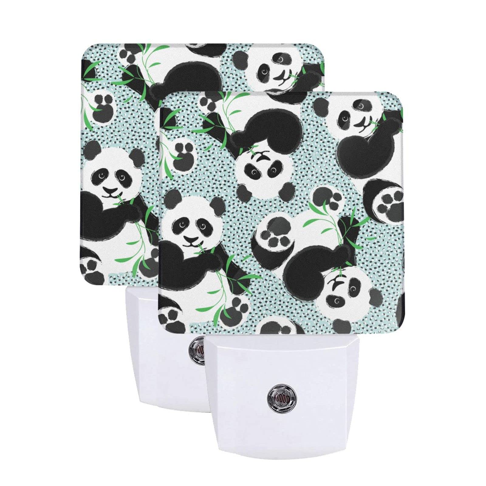 2Pcs Cute Cartoon Panda LED Night Light with Auto Dusk to Dawn Sensor, Plug-in Night Lamp for Kids & Adults - Perfect for Bedrooms, Nurseries, and Home Decor