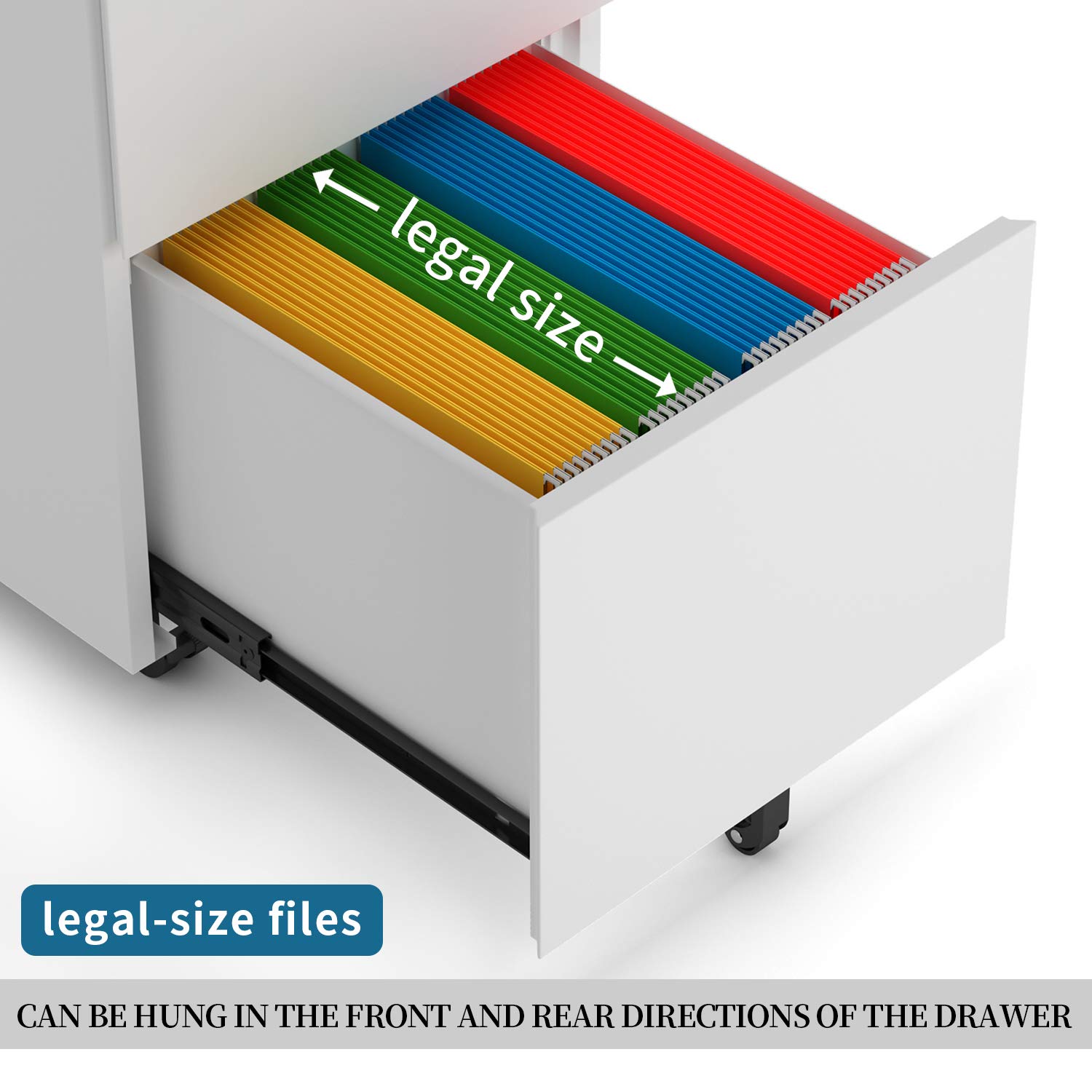 2 Drawer Locking File Cabinet with Wheels - Mobile Metal Filing Cabinet for Home & Office, Steel, White - Perfect for Organizing Documents in Small Spaces & Offices